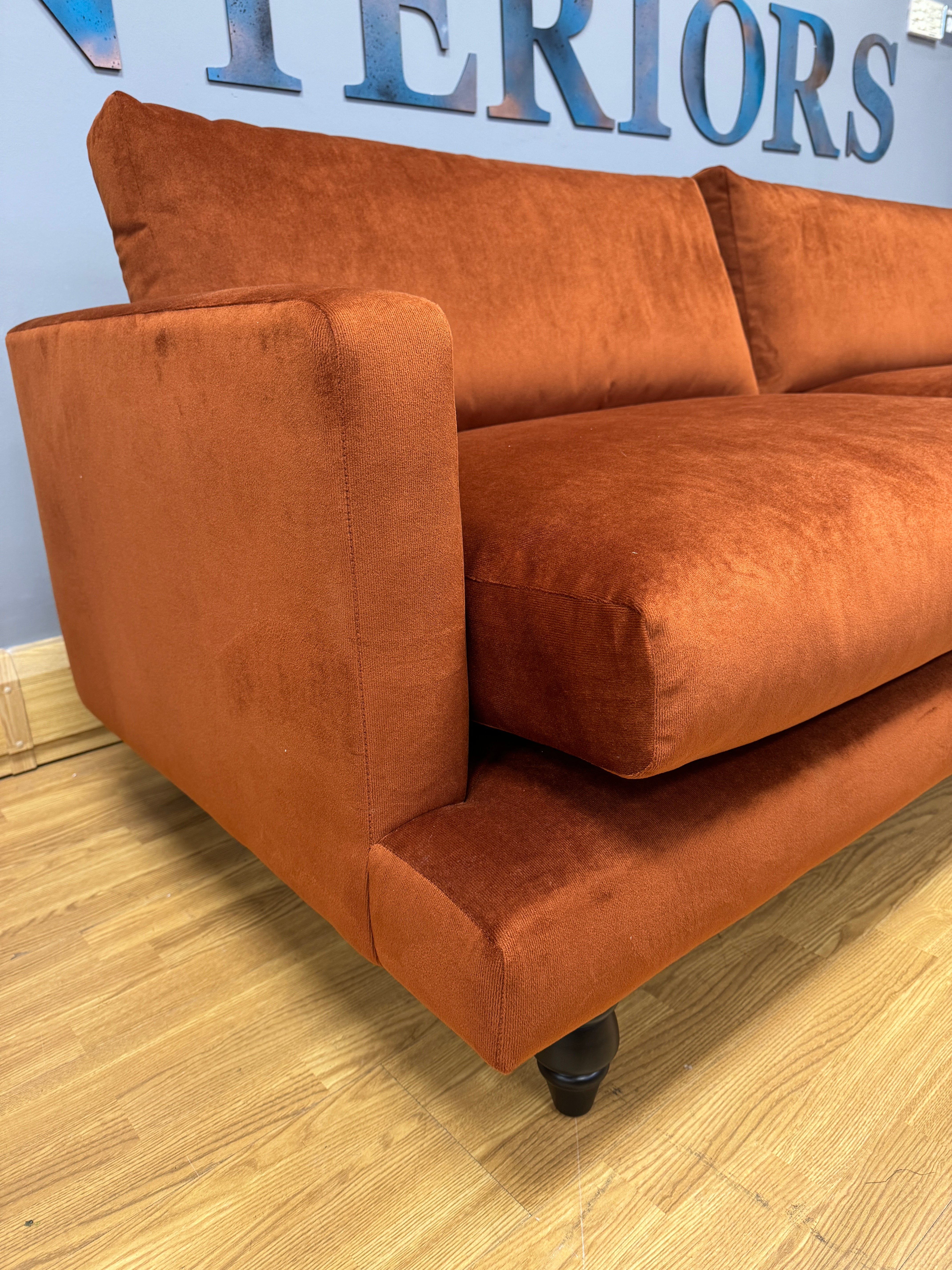 Larch 4 seater sofa in Marmalade burnt orange velvet fabric