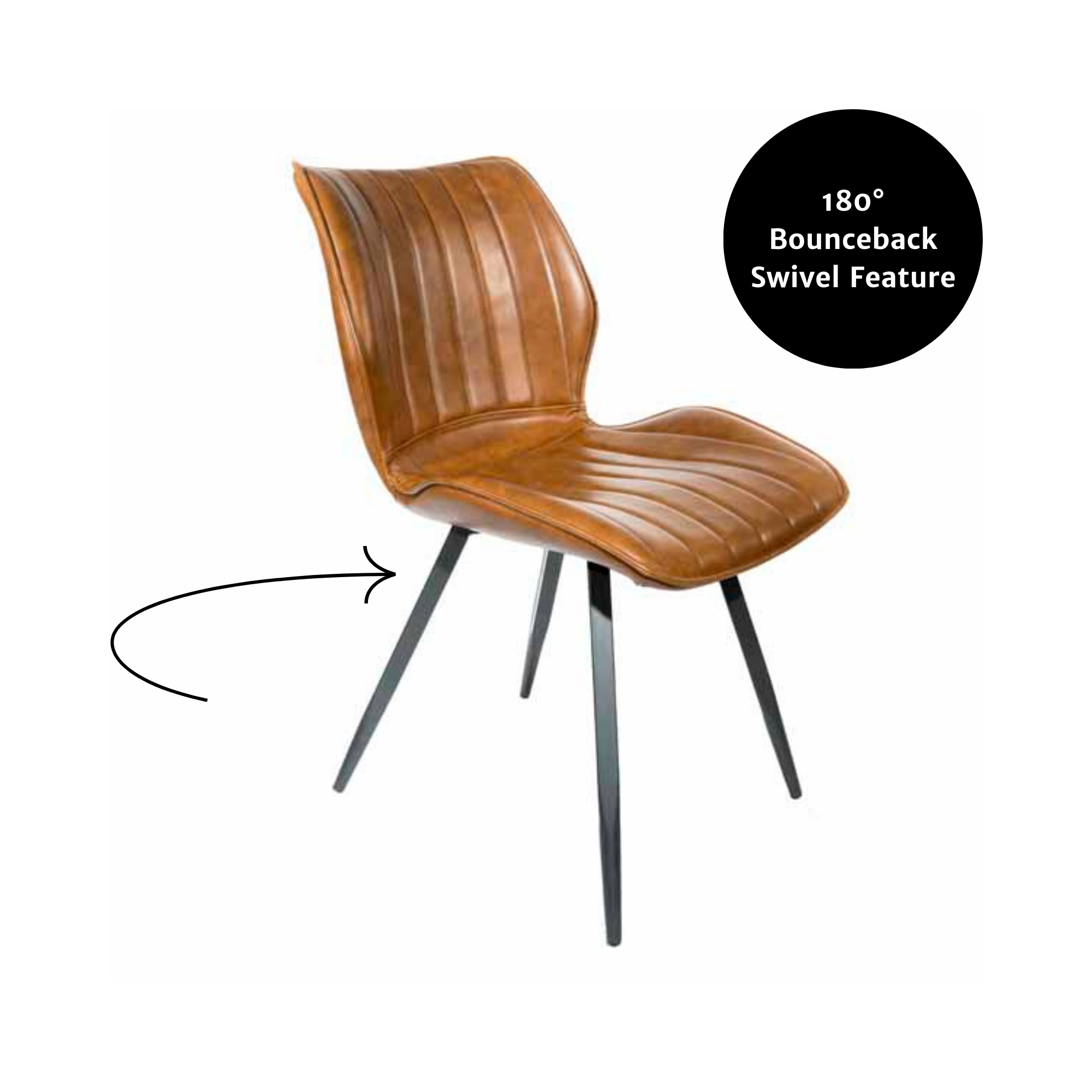 Alfa (pair of) dining chairs with 180 degree bounce back swivel feature