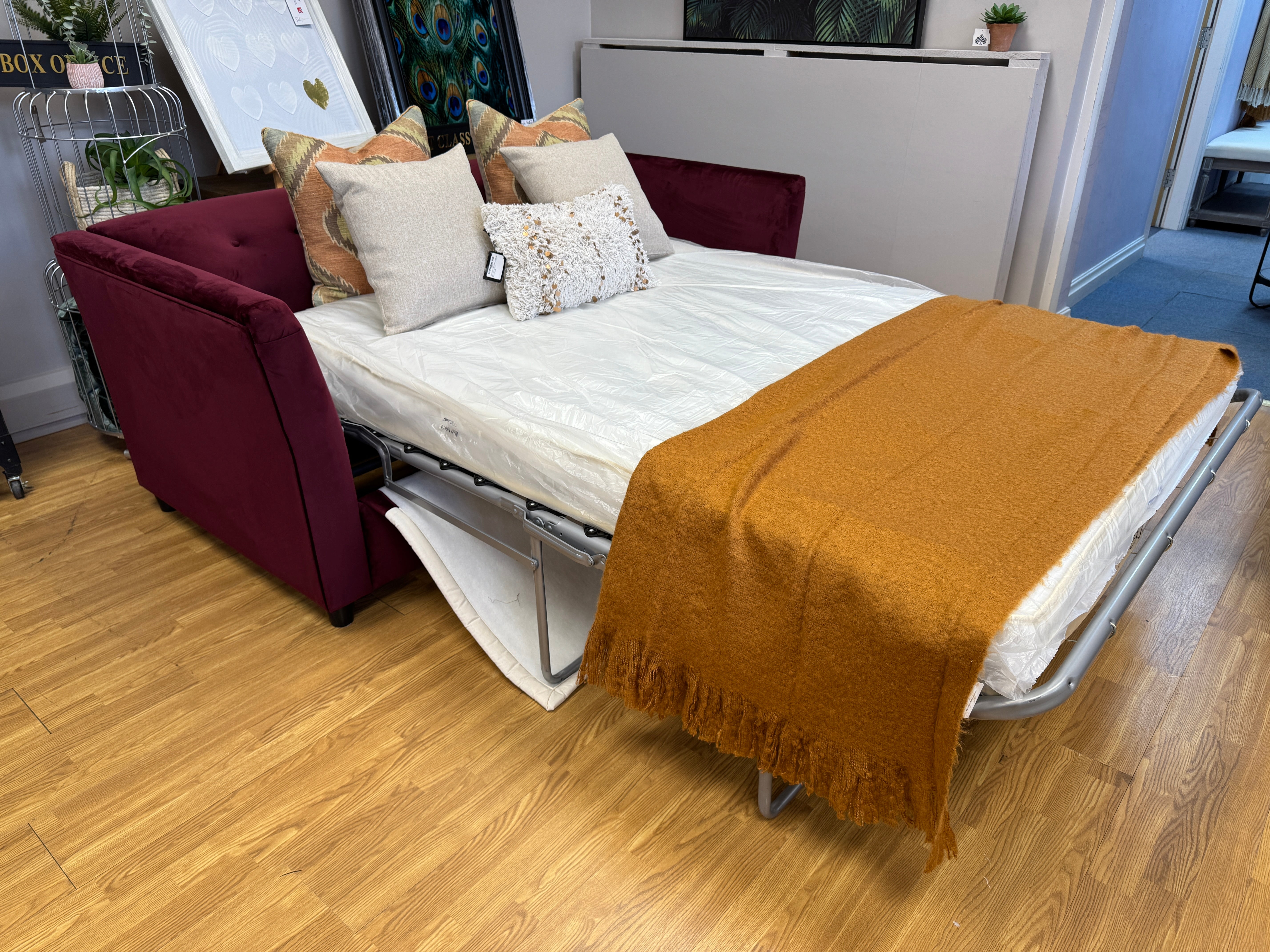 Gastard 3 seater sofa bed in Burgundy deep red velvet