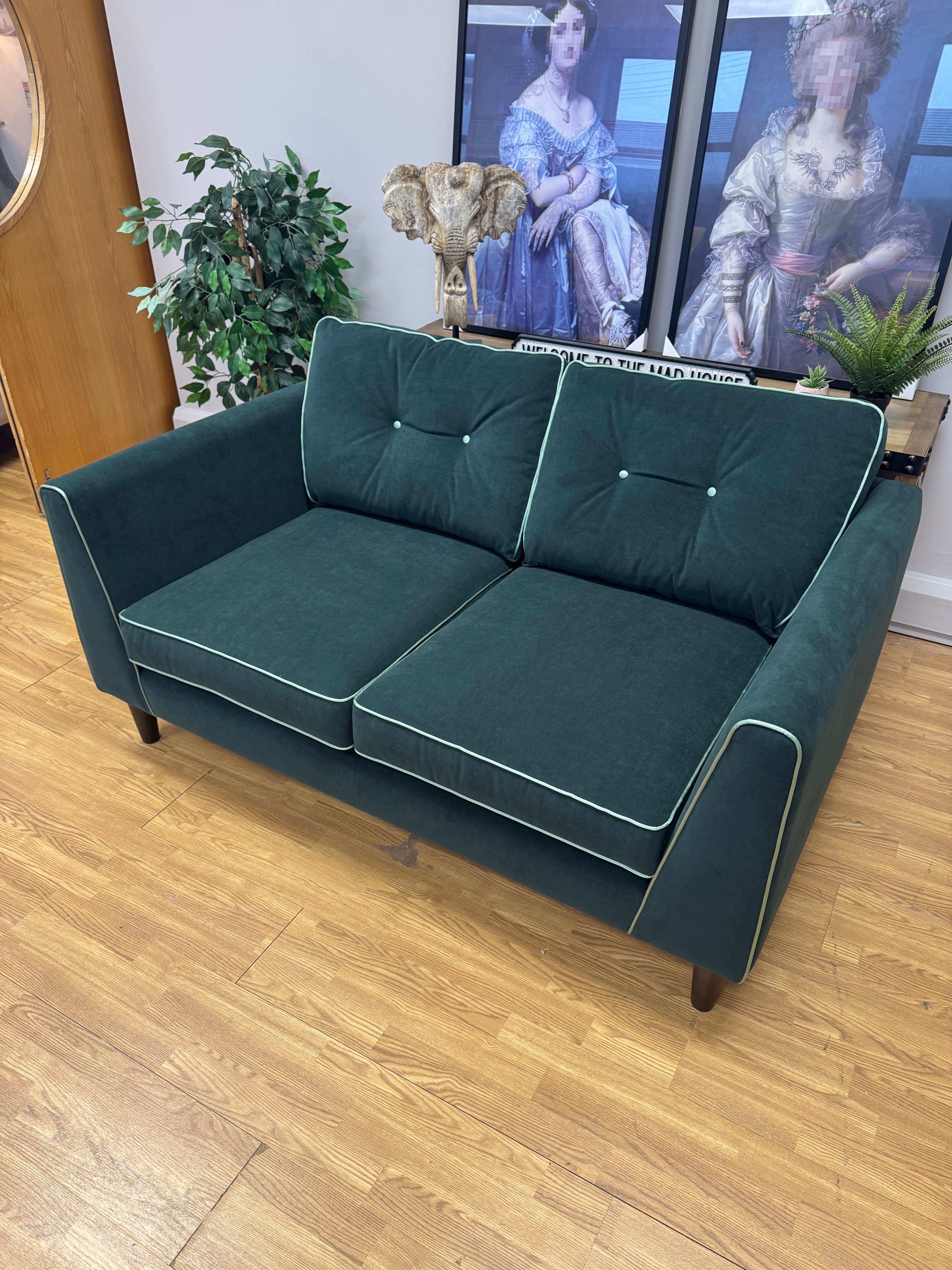 Cricket 2 seater sofa in Emerald green velvet