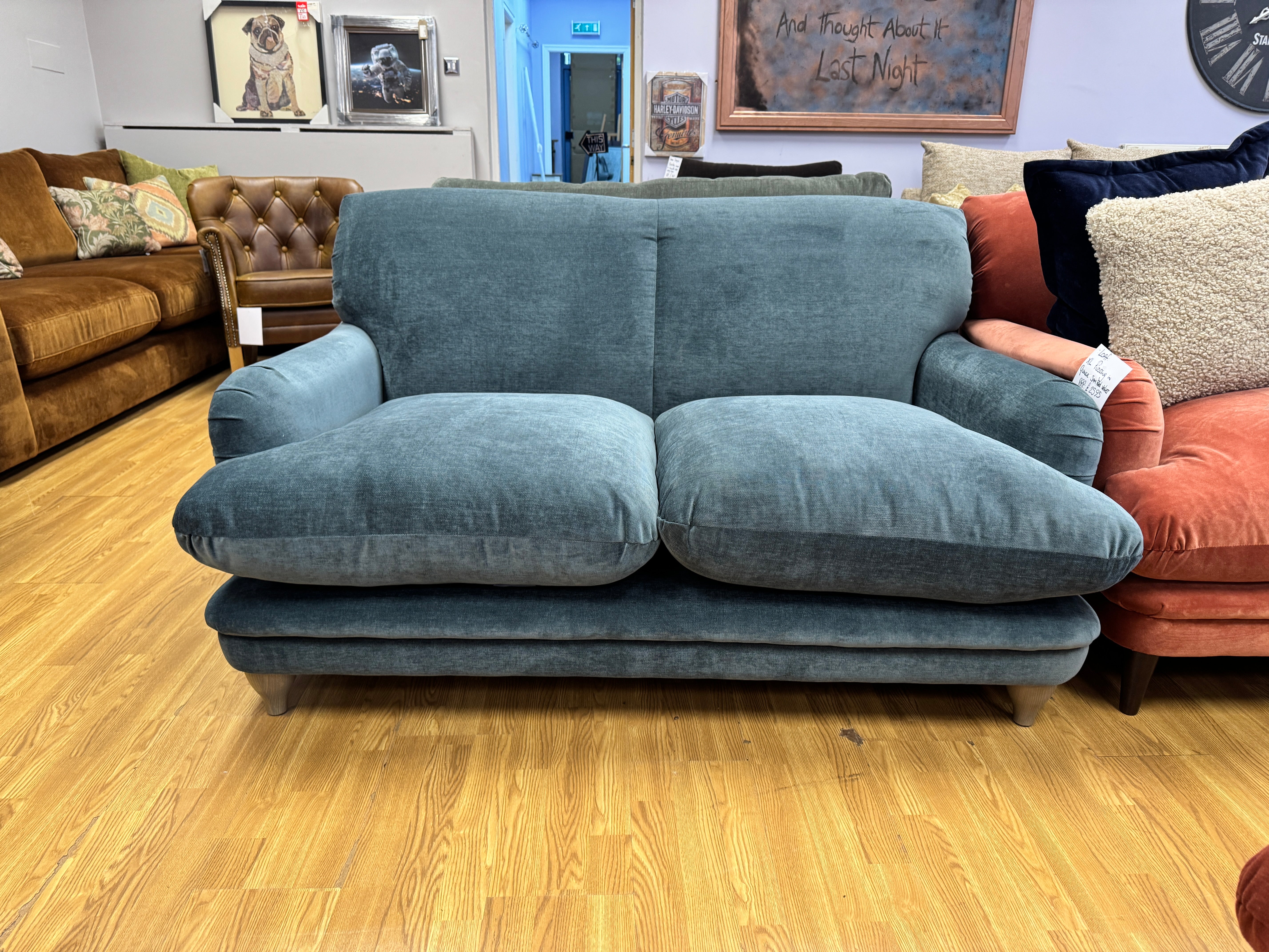 Pudding large sprung back 2 seater sofa in Sopping Seagrass Teal chenille