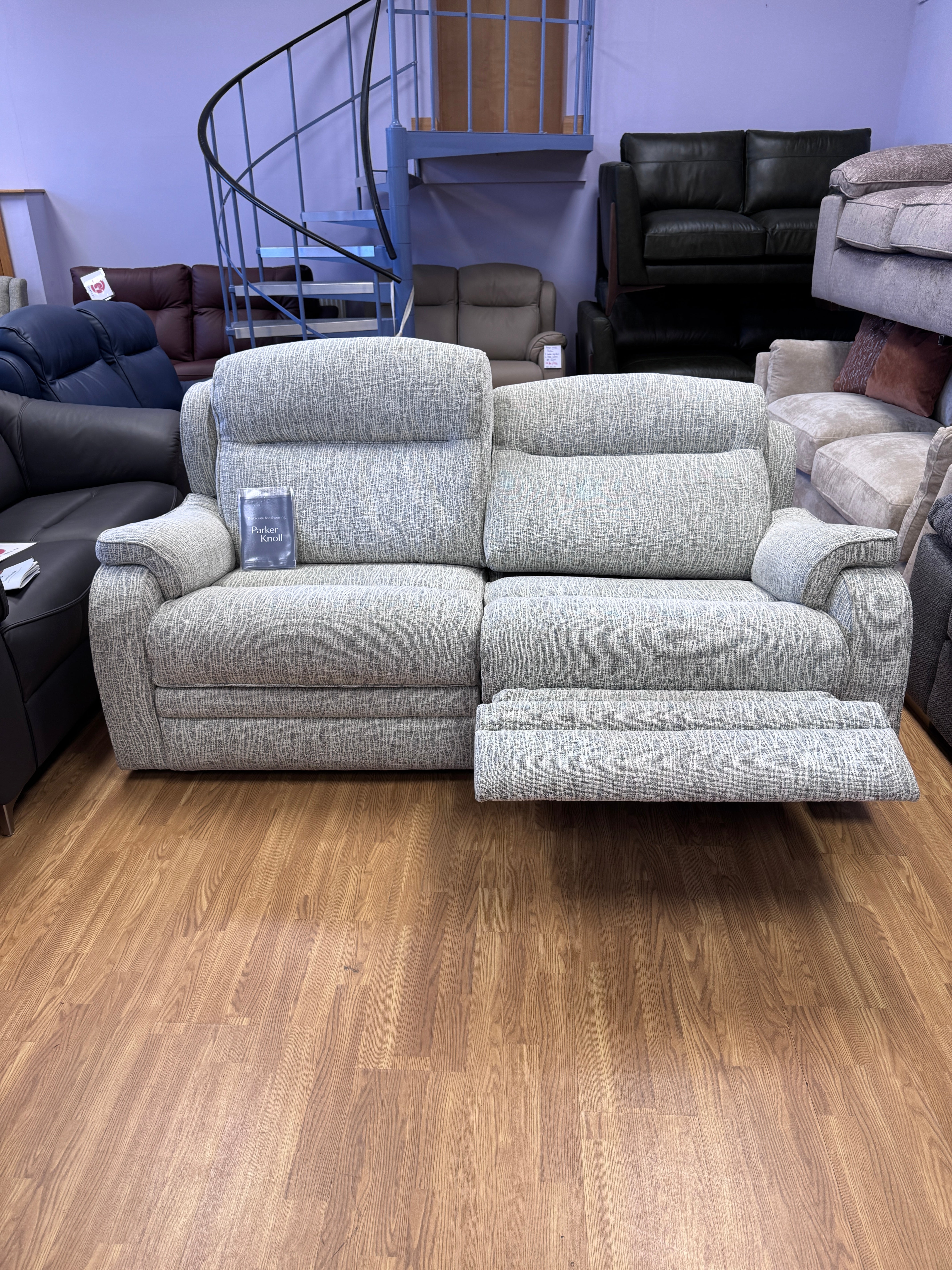 Parker Knoll Boston large 2 seater electric reclining split sofa in Cream mix fabric