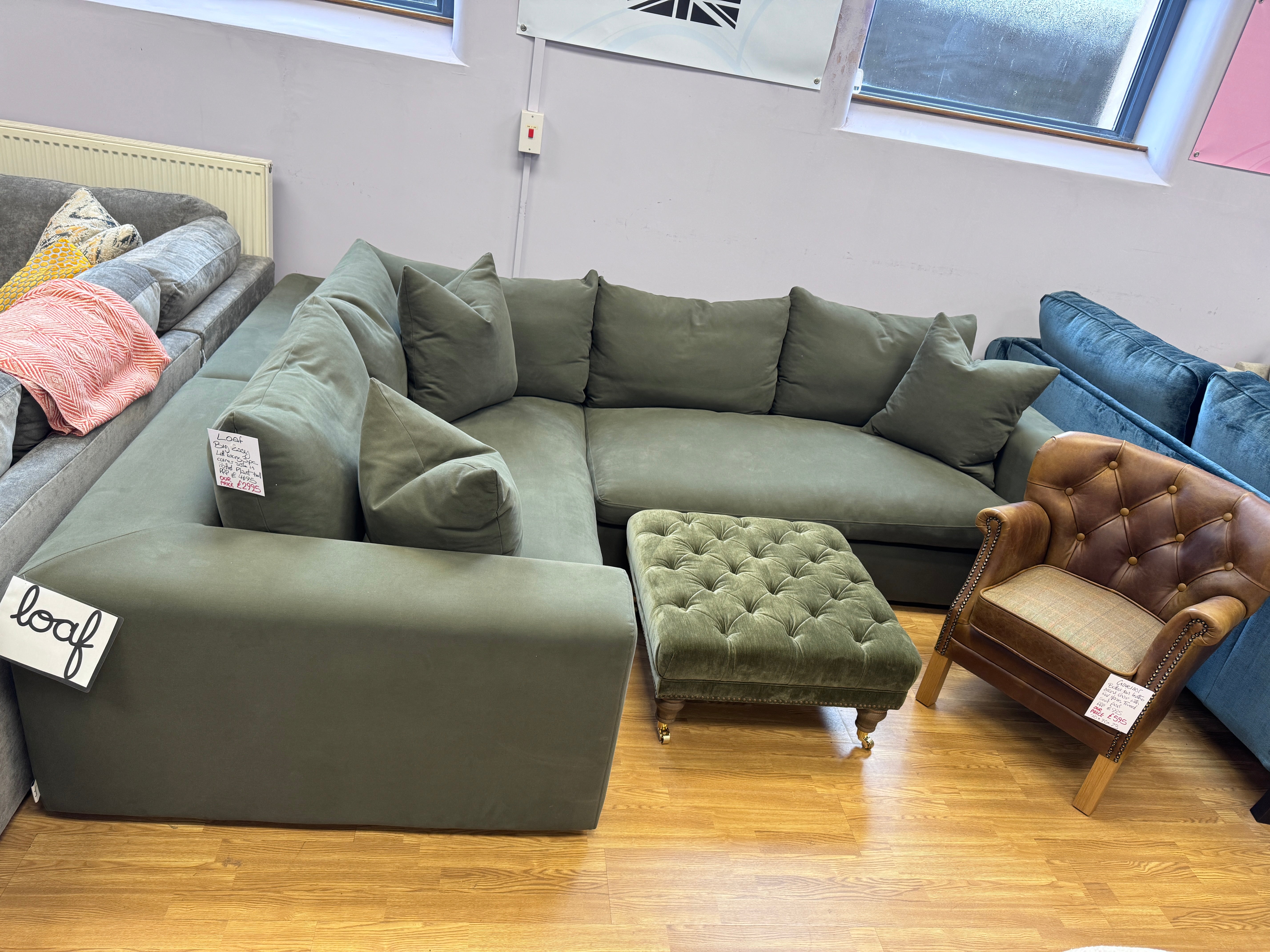 Big Easy large left facing 3 piece corner sofa in Potted Plant green twill fabric