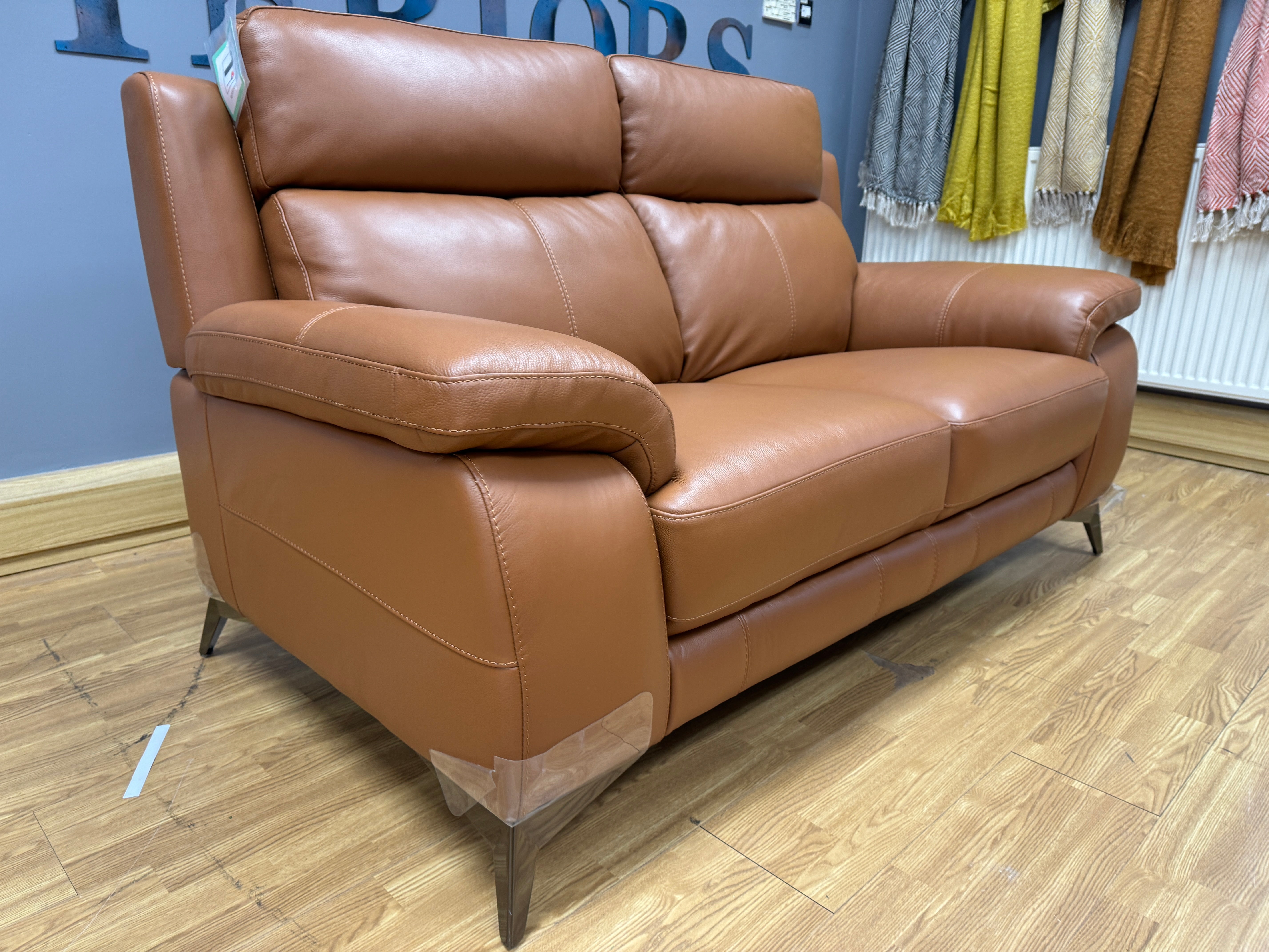 Missouri 2 seater high back leather sofa in tan brown leather RRP £1745