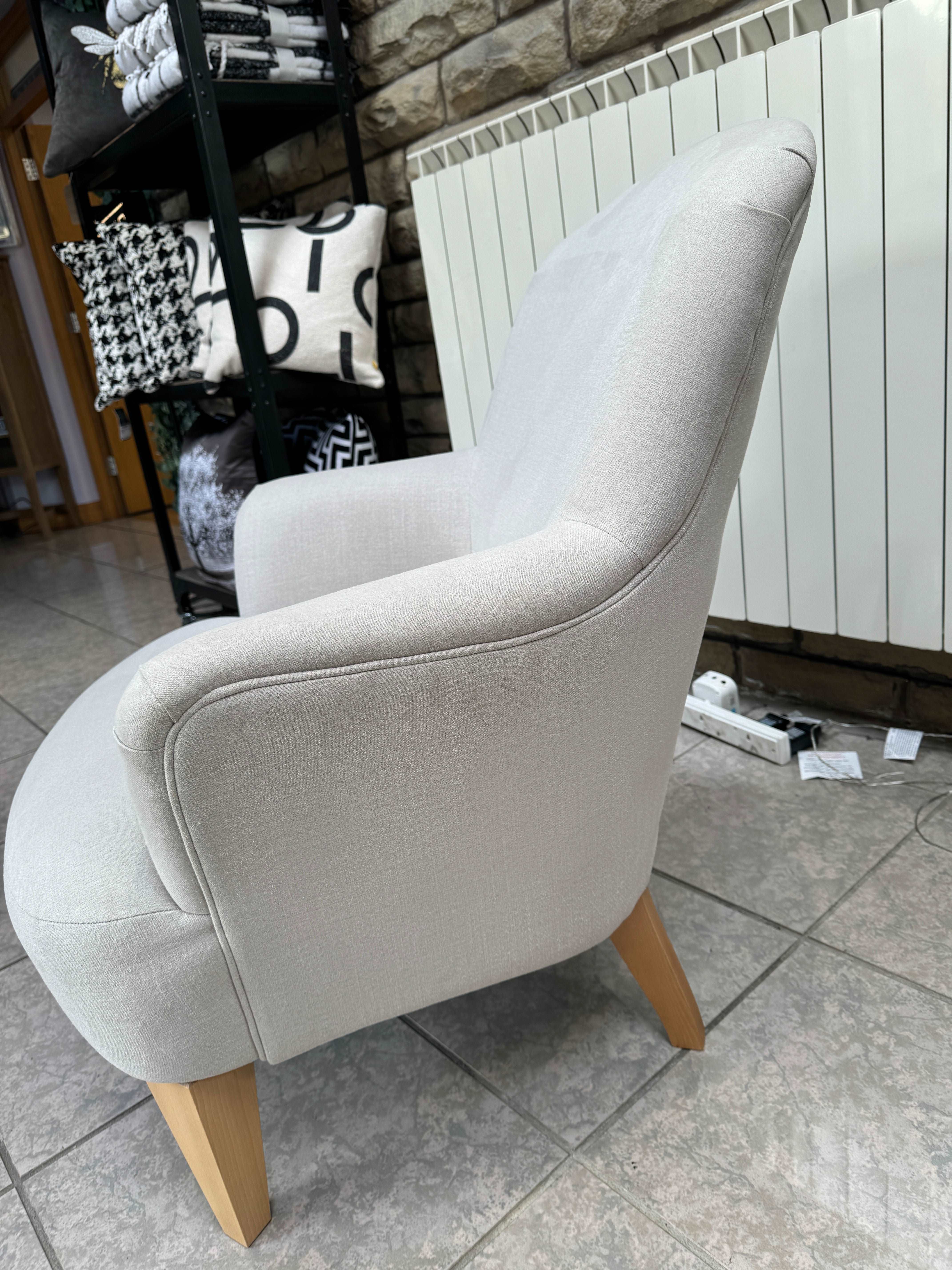 Fireside curved back accent chair in ivory / light grey brushed cotton fabric