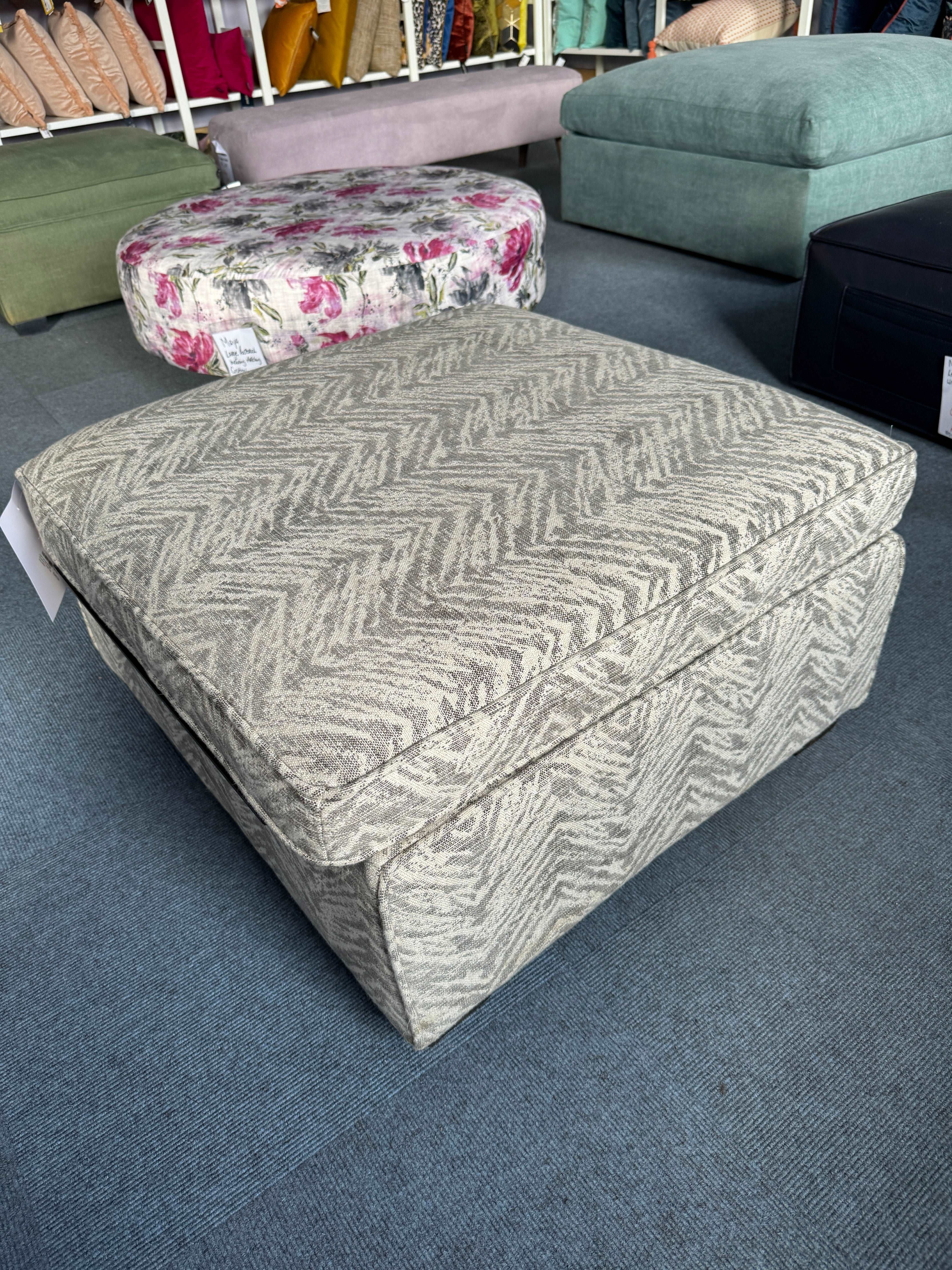 BAILEY padded top storage footstool in grey zigzag fabric