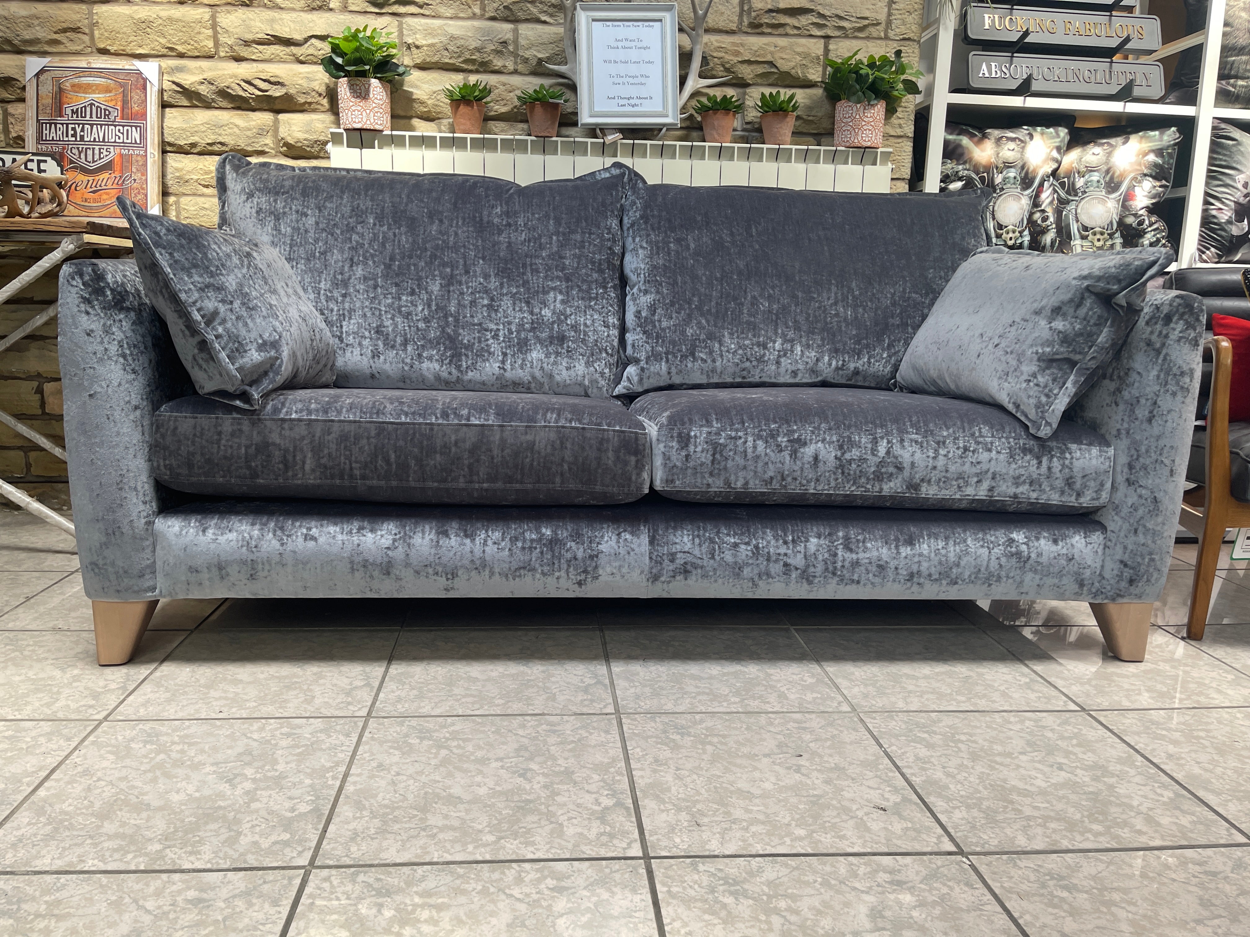 THE LOUNGE COMPANY CHARLOTTE 3 seater sofa in brushed steel grey velvet