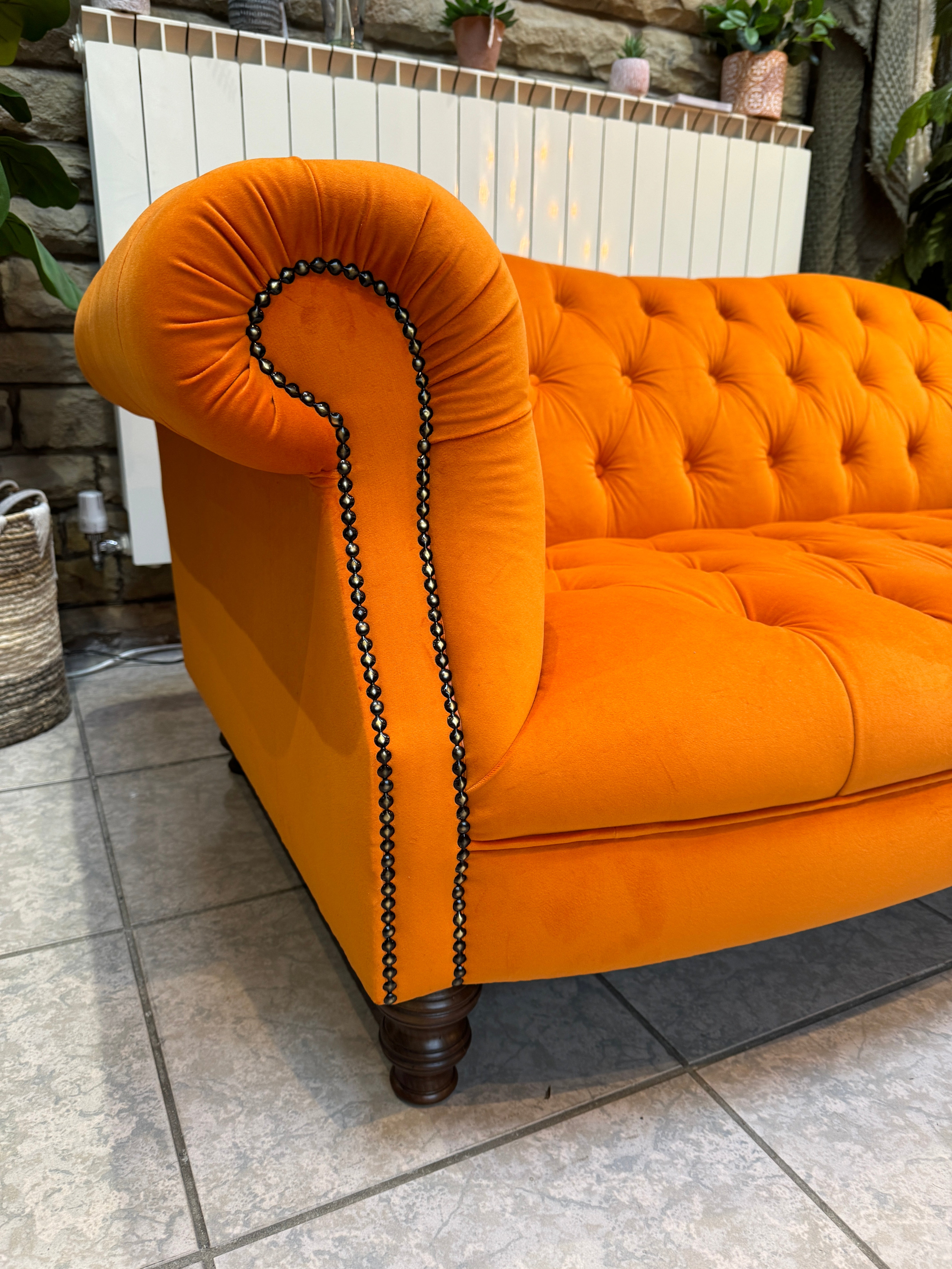 Oscar 2 Seater Sprung Back Chesterfield style Sofa in Pumpkin orange velvet