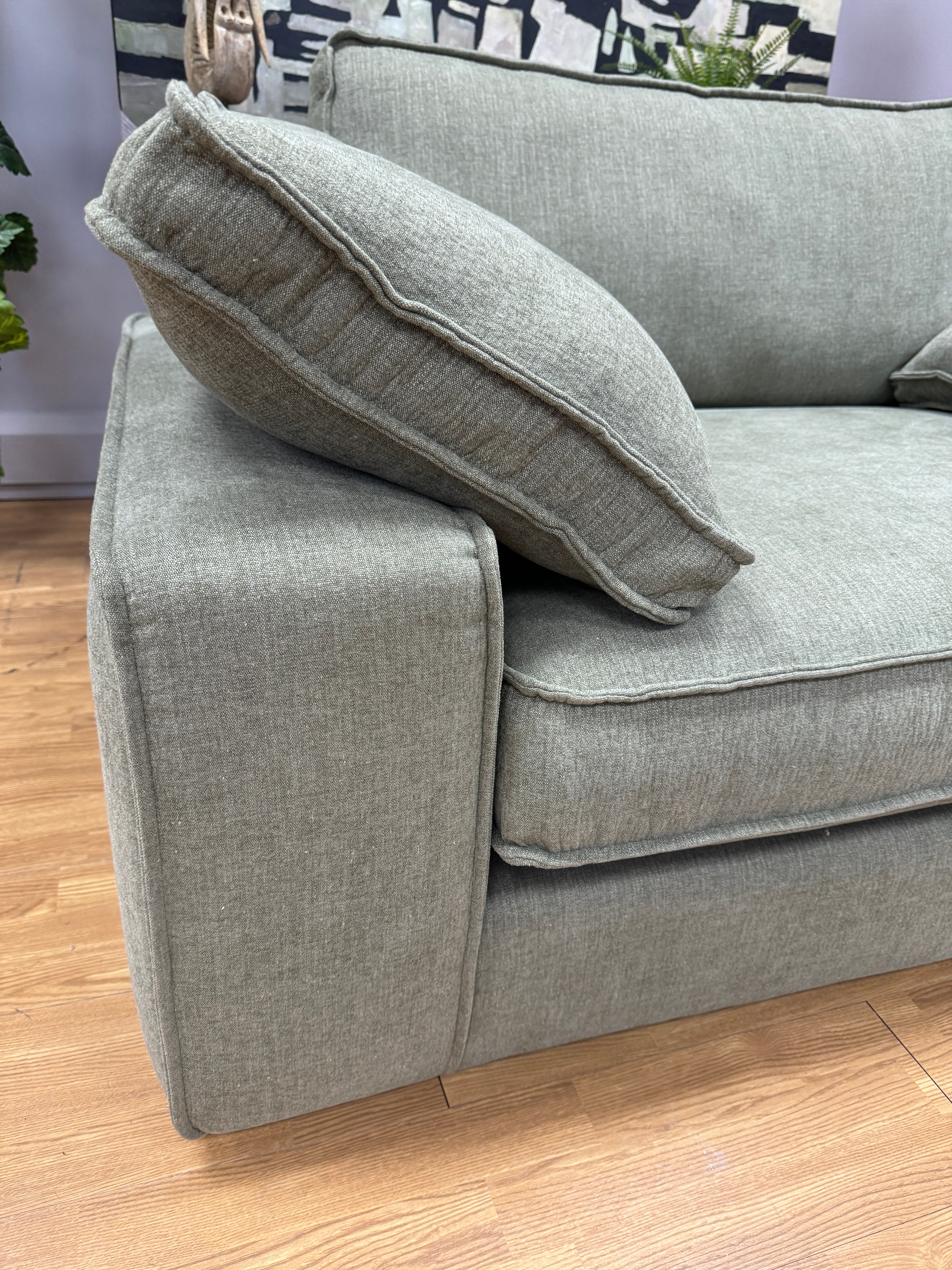 Luca loveseat in sage green washed weave fabric