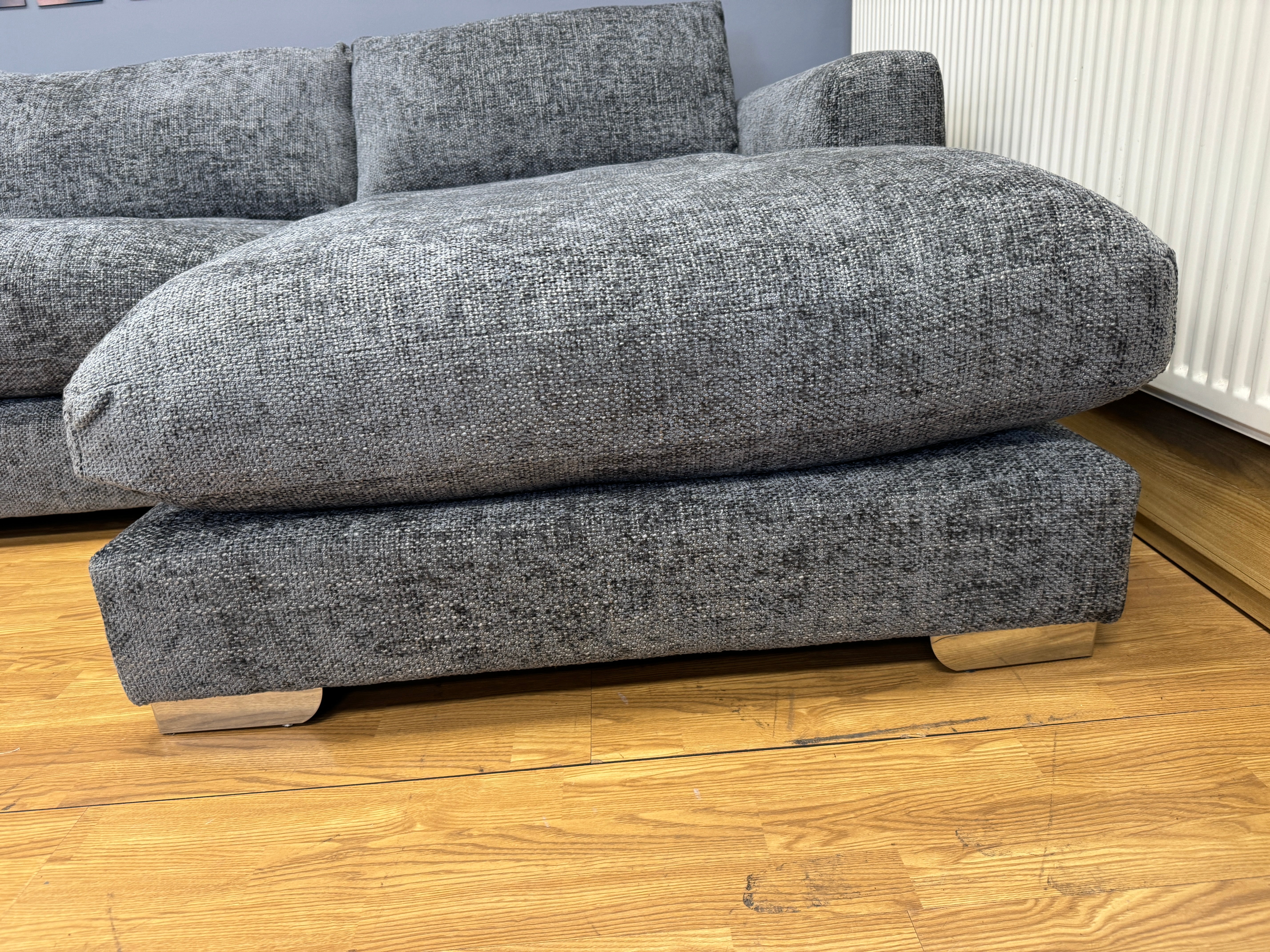 MAJESTIC 2 piece right facing chaise sofa in charcoal chunky chenille weave