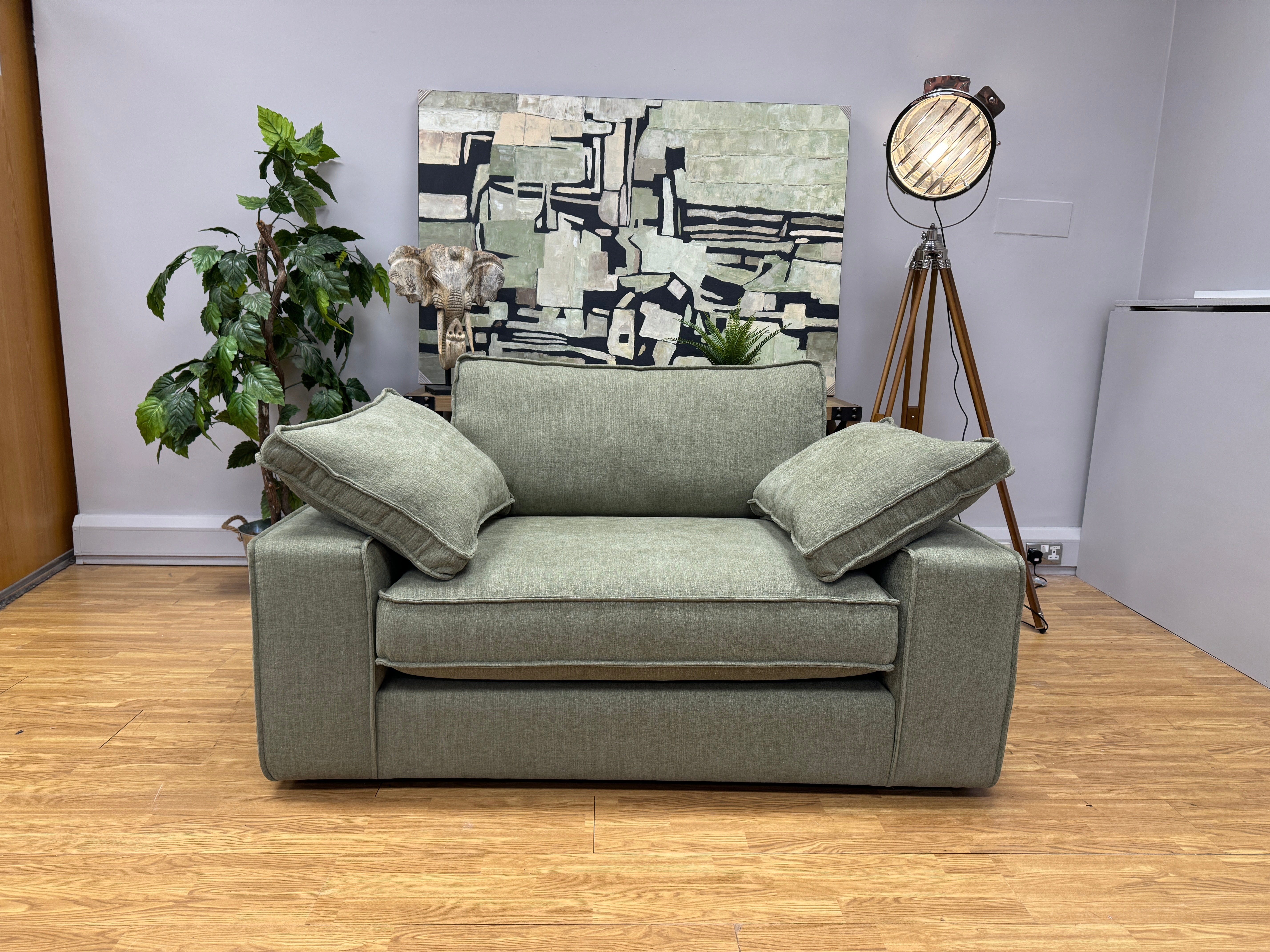 Luca loveseat in sage green washed weave fabric