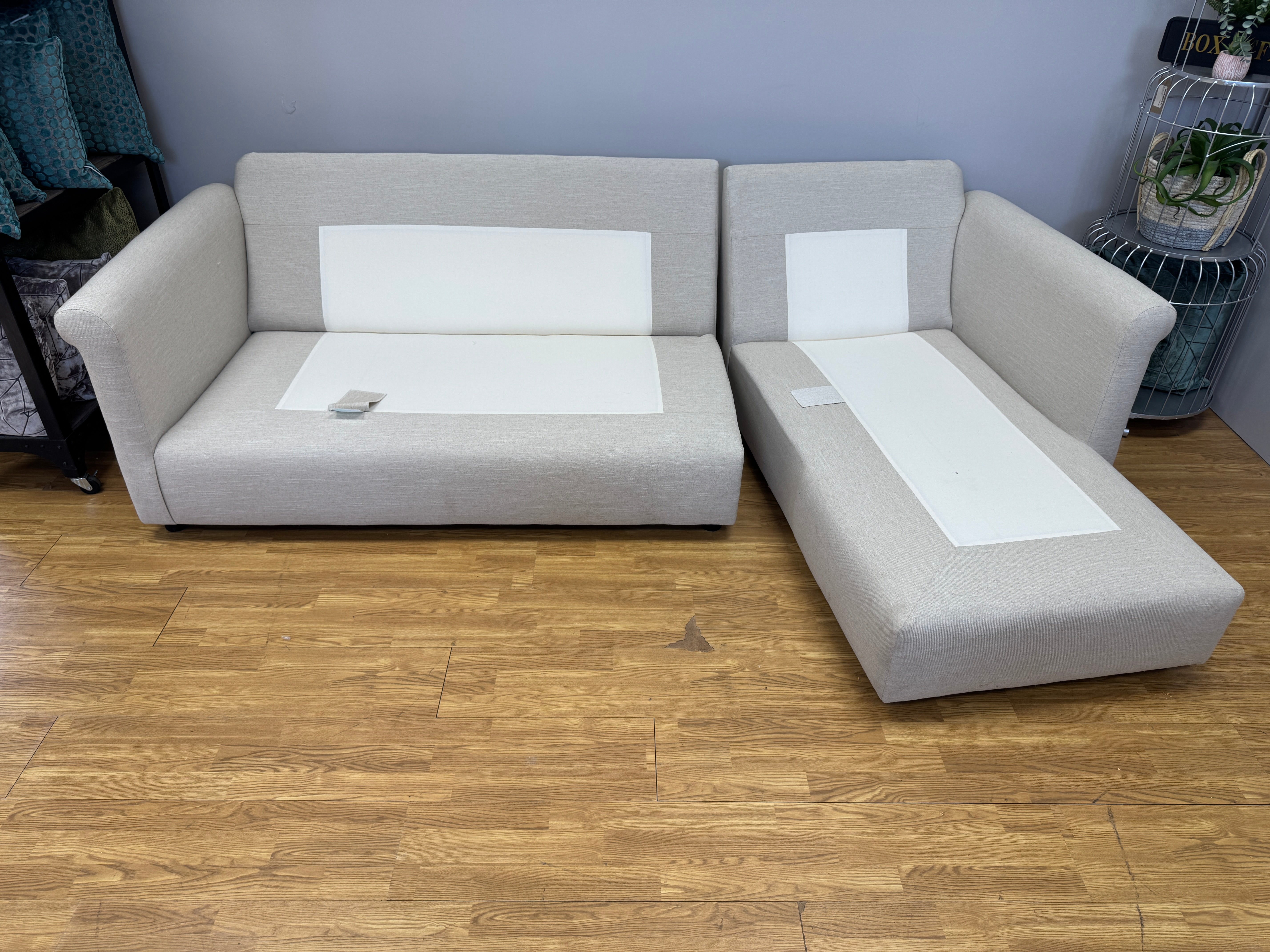Loaf Queenie 2 piece right facing XL chaise sofa in natural linen fabric