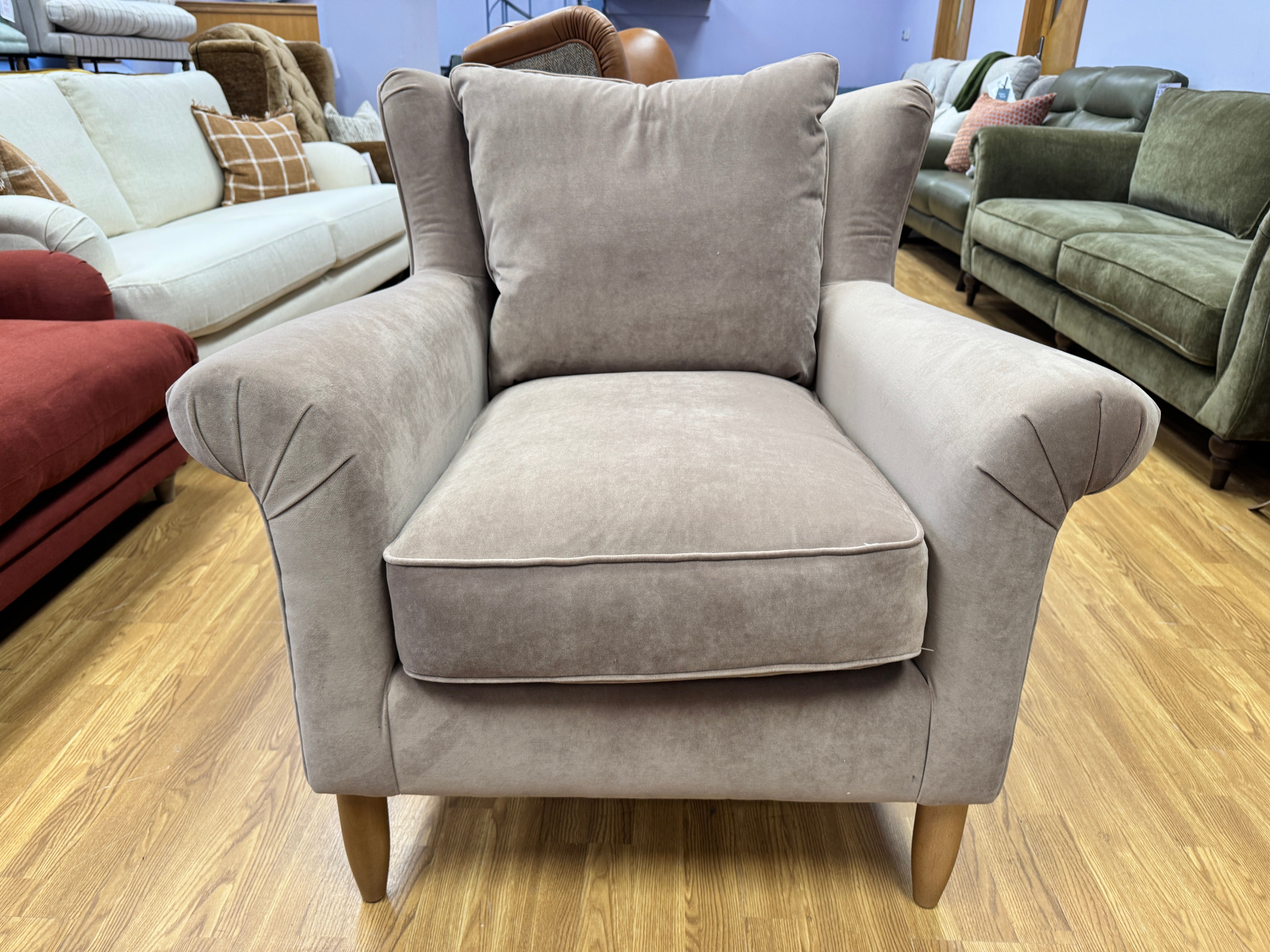 Graham accent chair in Plaster taupe velvet fabric