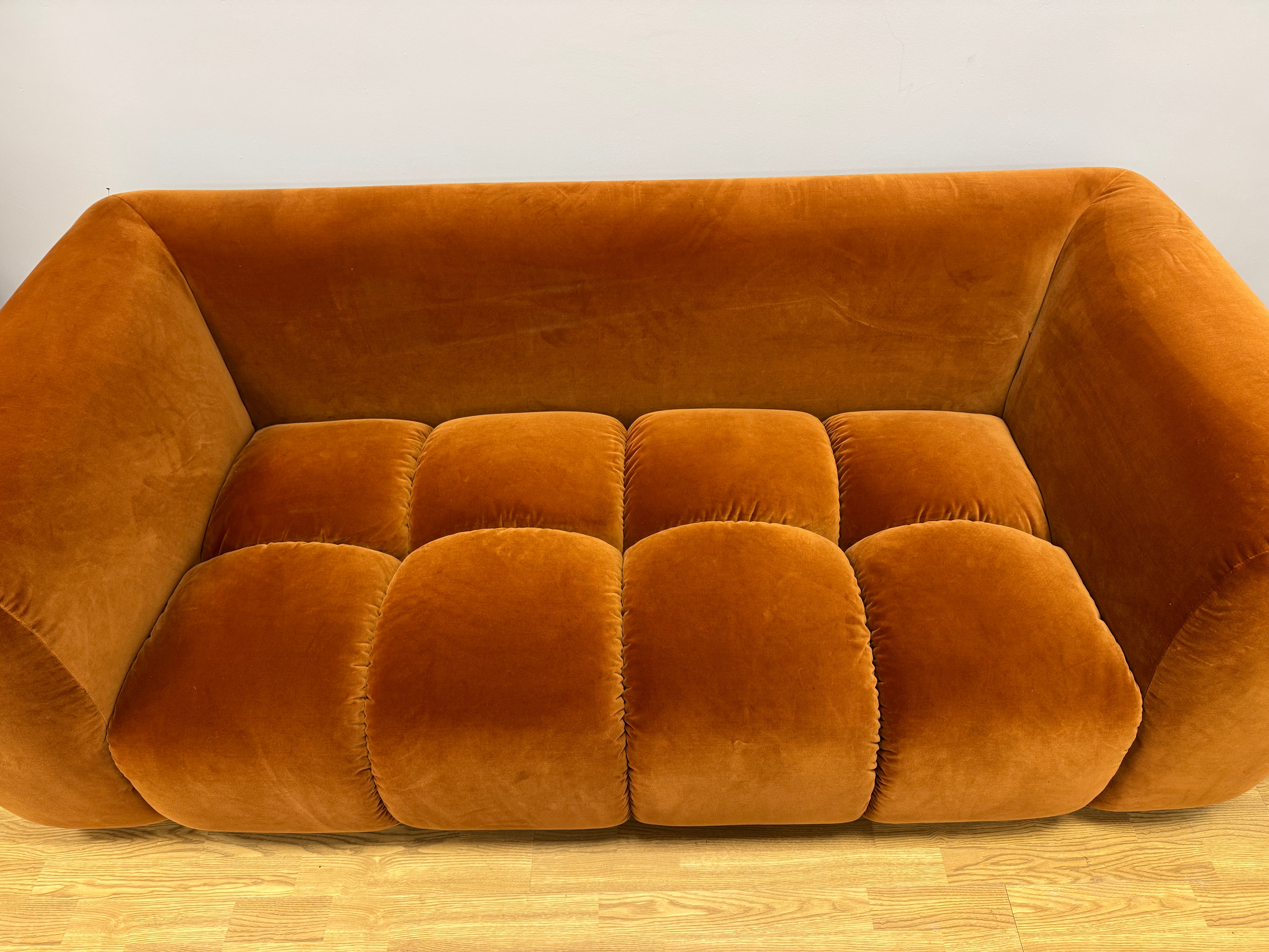 Reef bubble style 2 seater sofa in Marmalade orange velvet