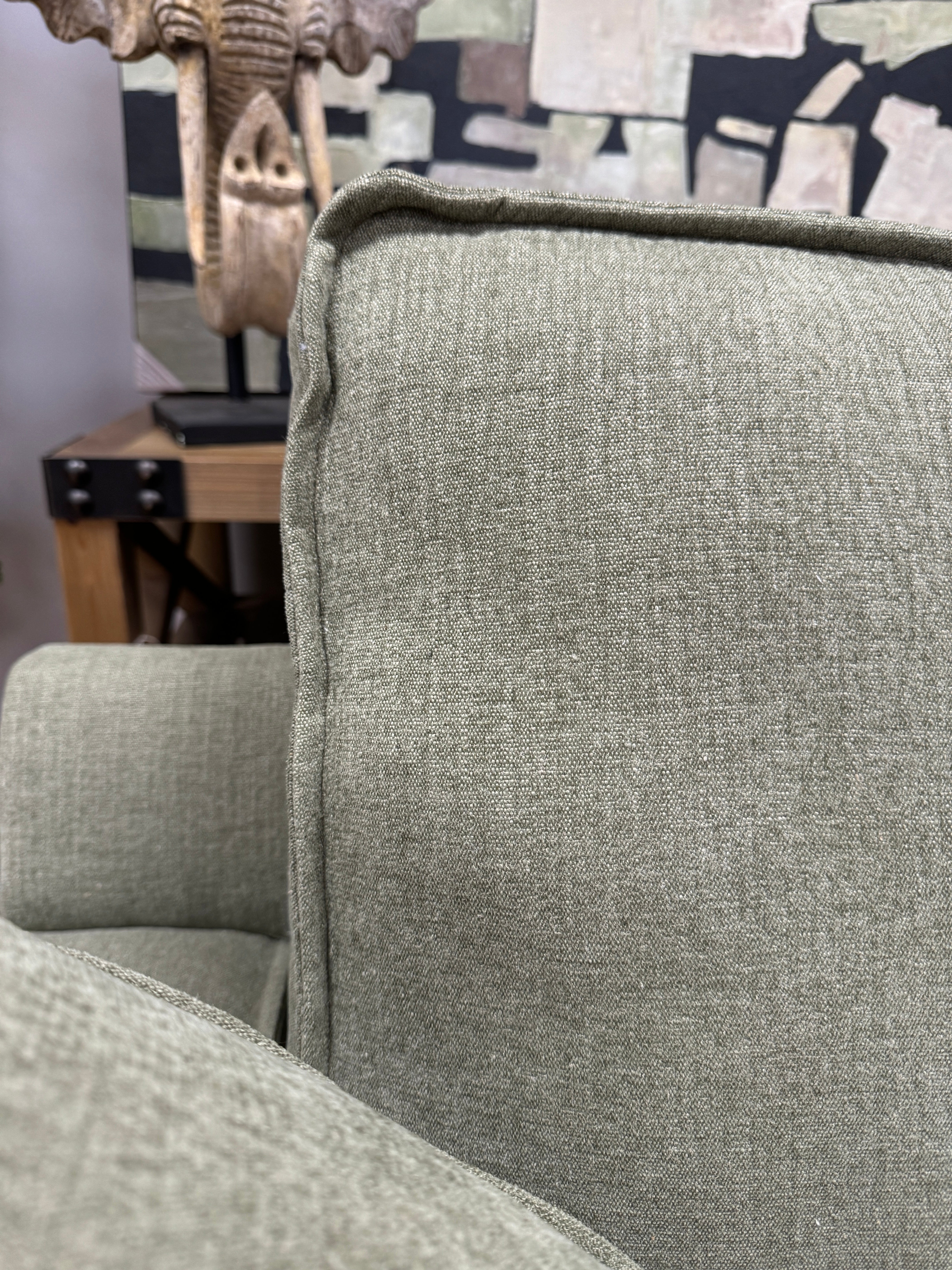 Luca loveseat in sage green washed weave fabric