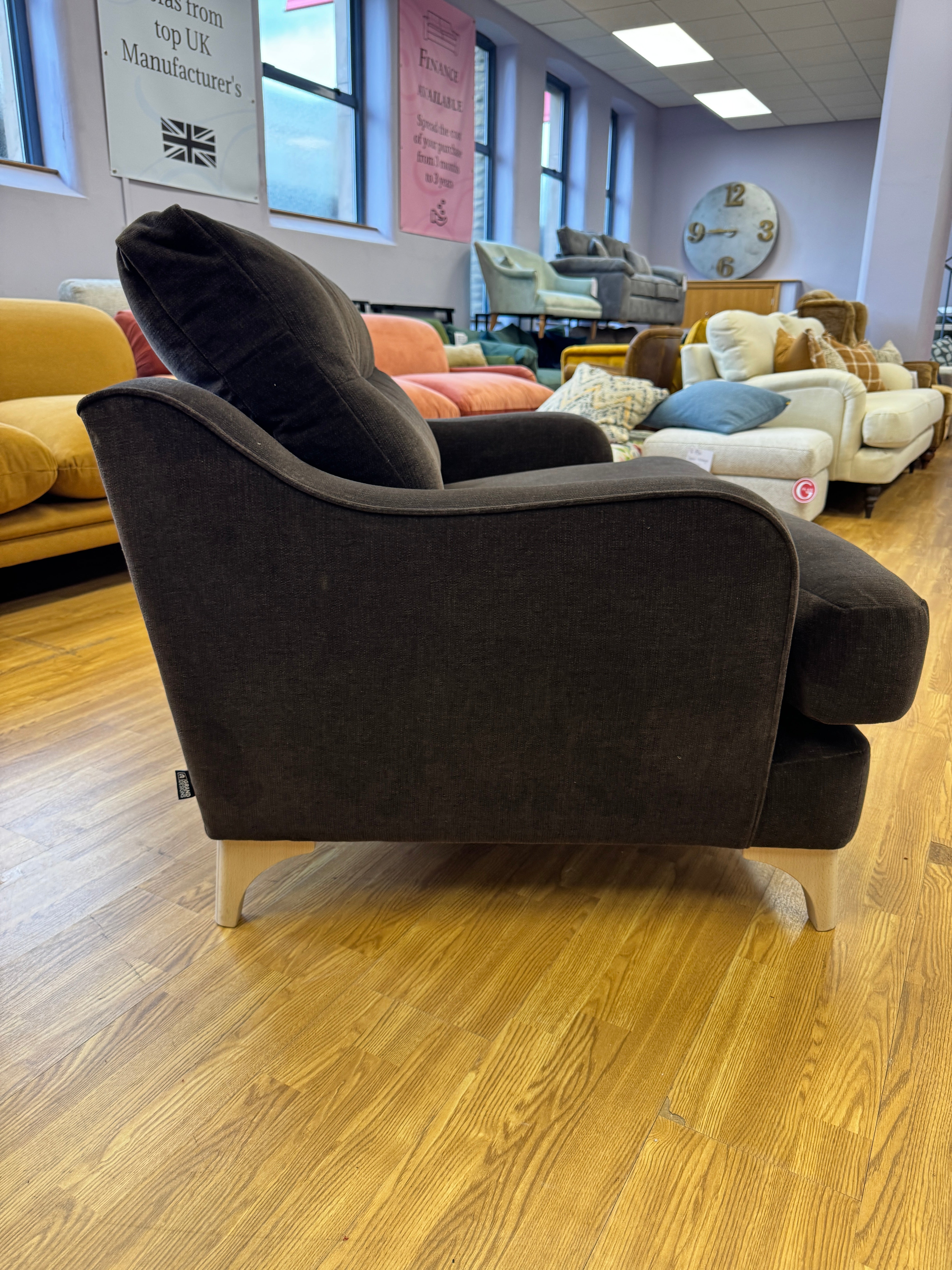 Bletchley Loveseat in Chocolate Brown chenille fabric