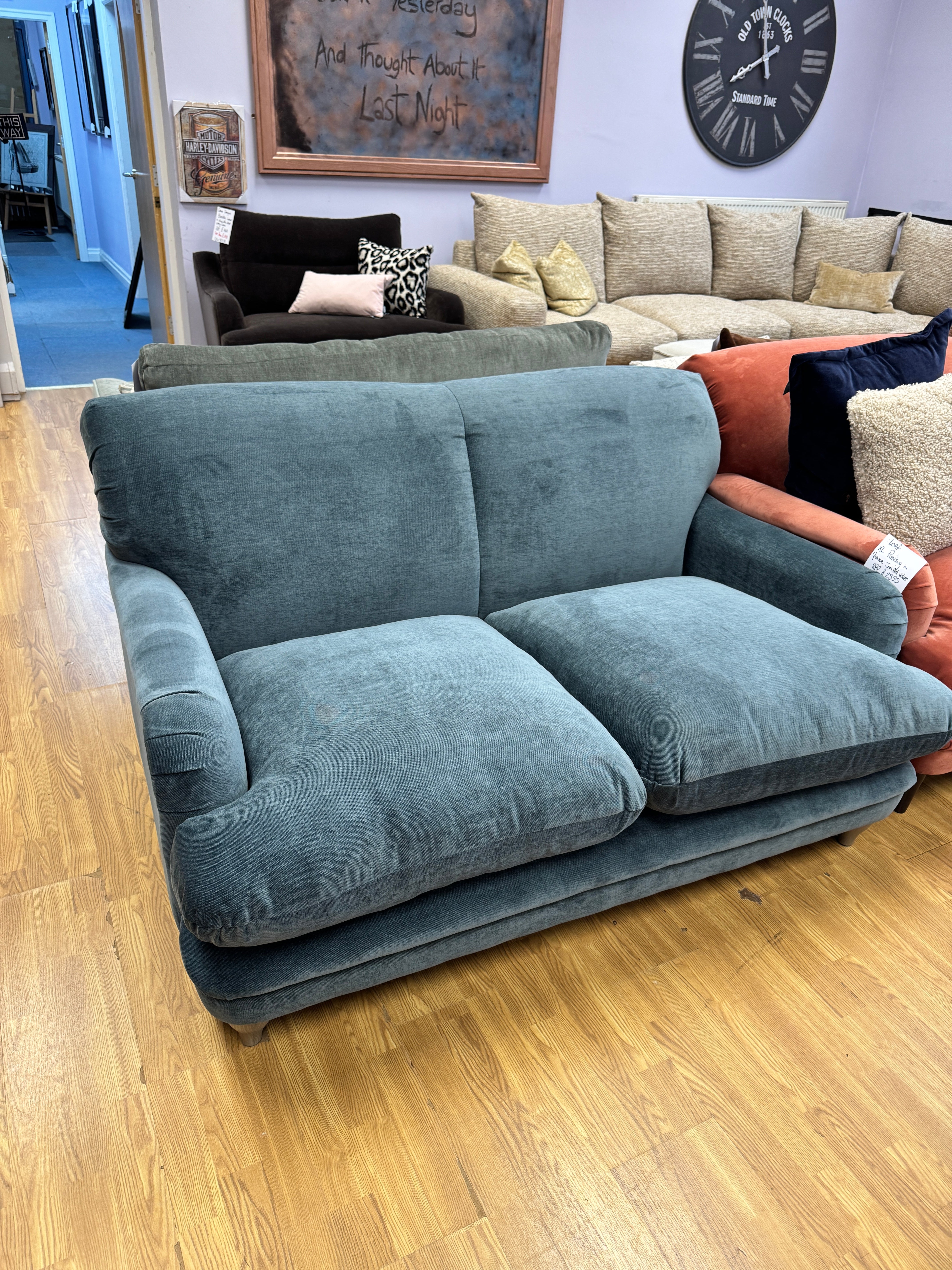 Pudding large sprung back 2 seater sofa in Sopping Seagrass Teal chenille