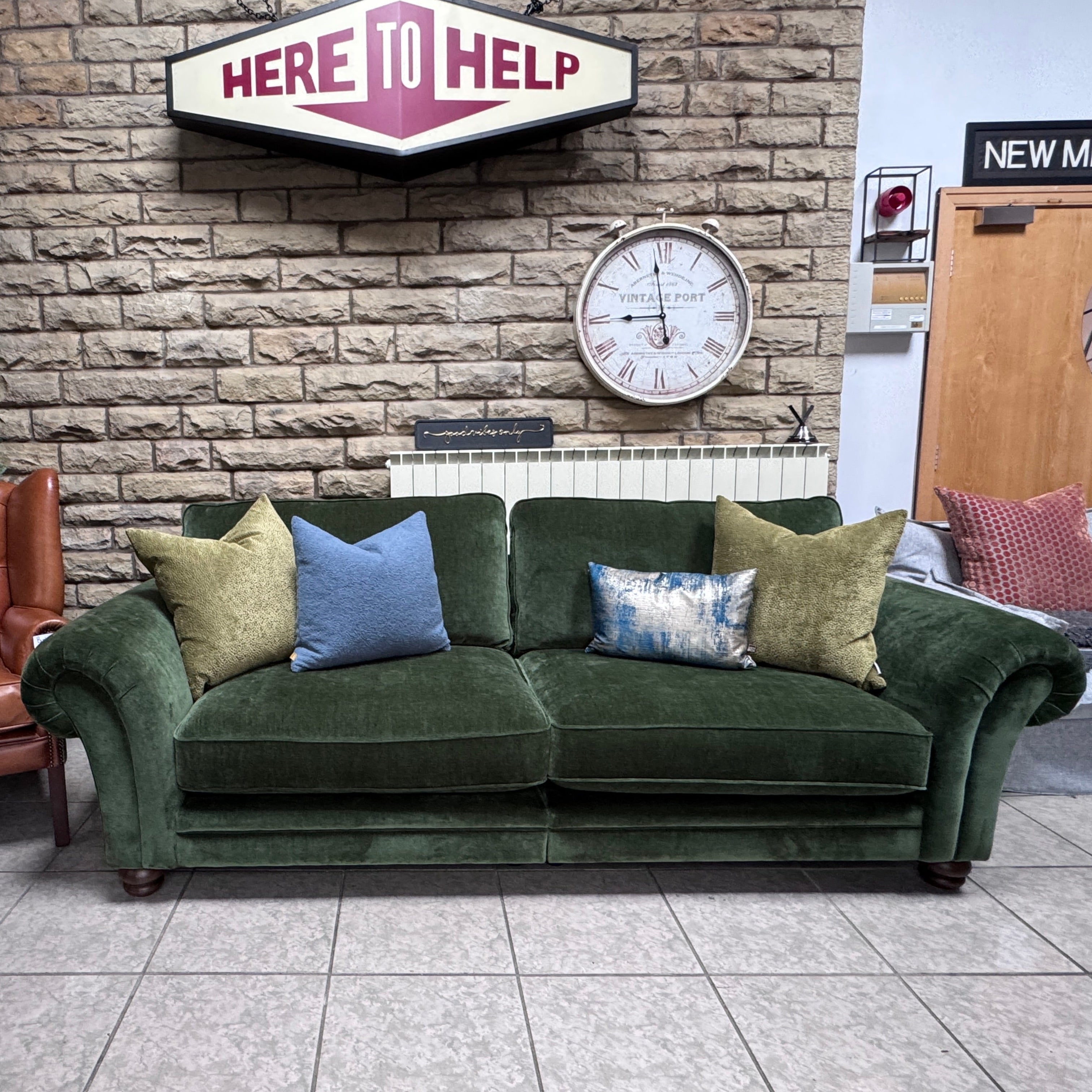 Cotswold XL 4 seater split sofa in Forest green velvet fabric
