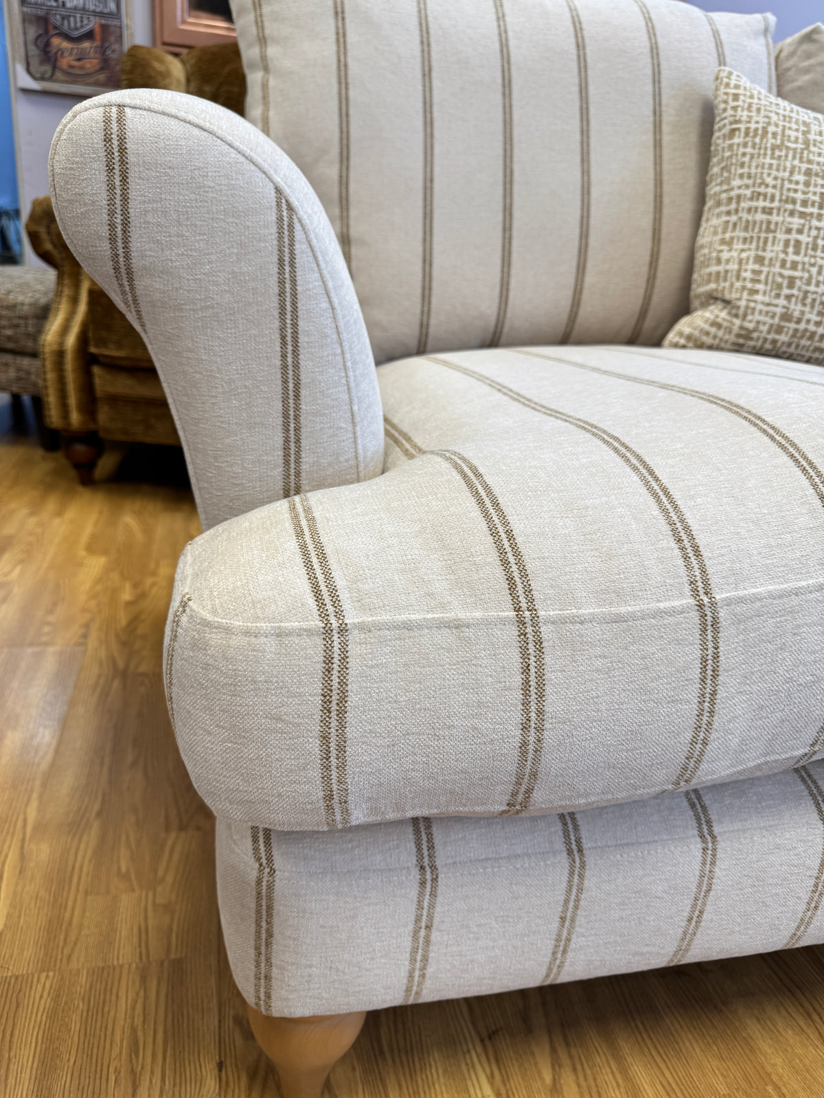 Lacey medium 2 seater sofa in natural & honey stripe chenille fabric