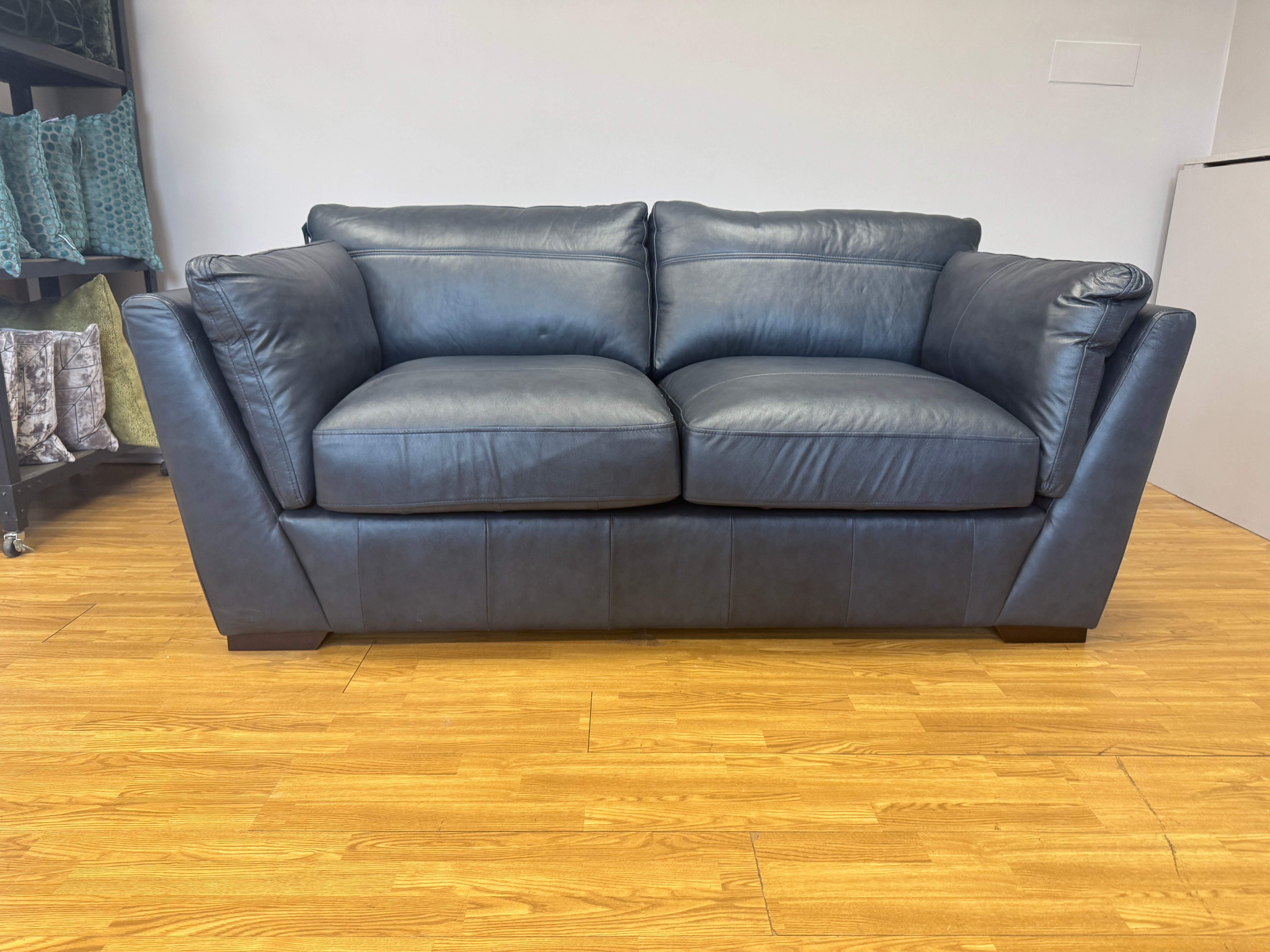 Phoenix 2 seater standard back sofa in Turino blue leather
