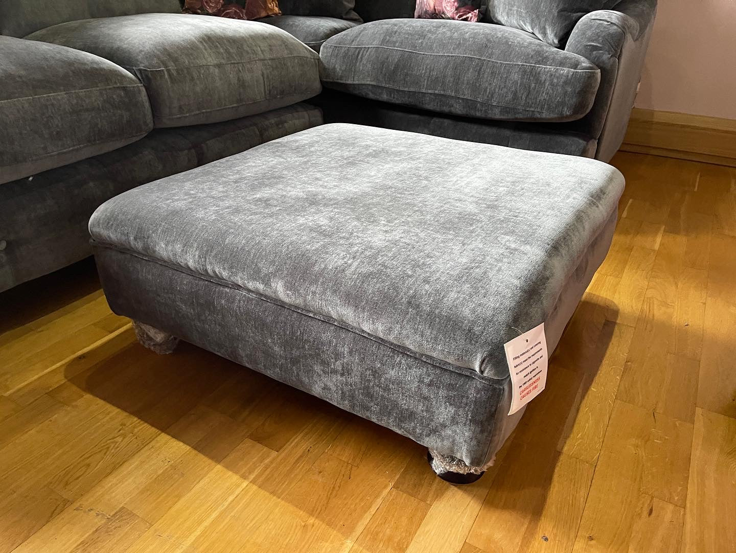 Millie square shape footstool in charcoal chenille fabric