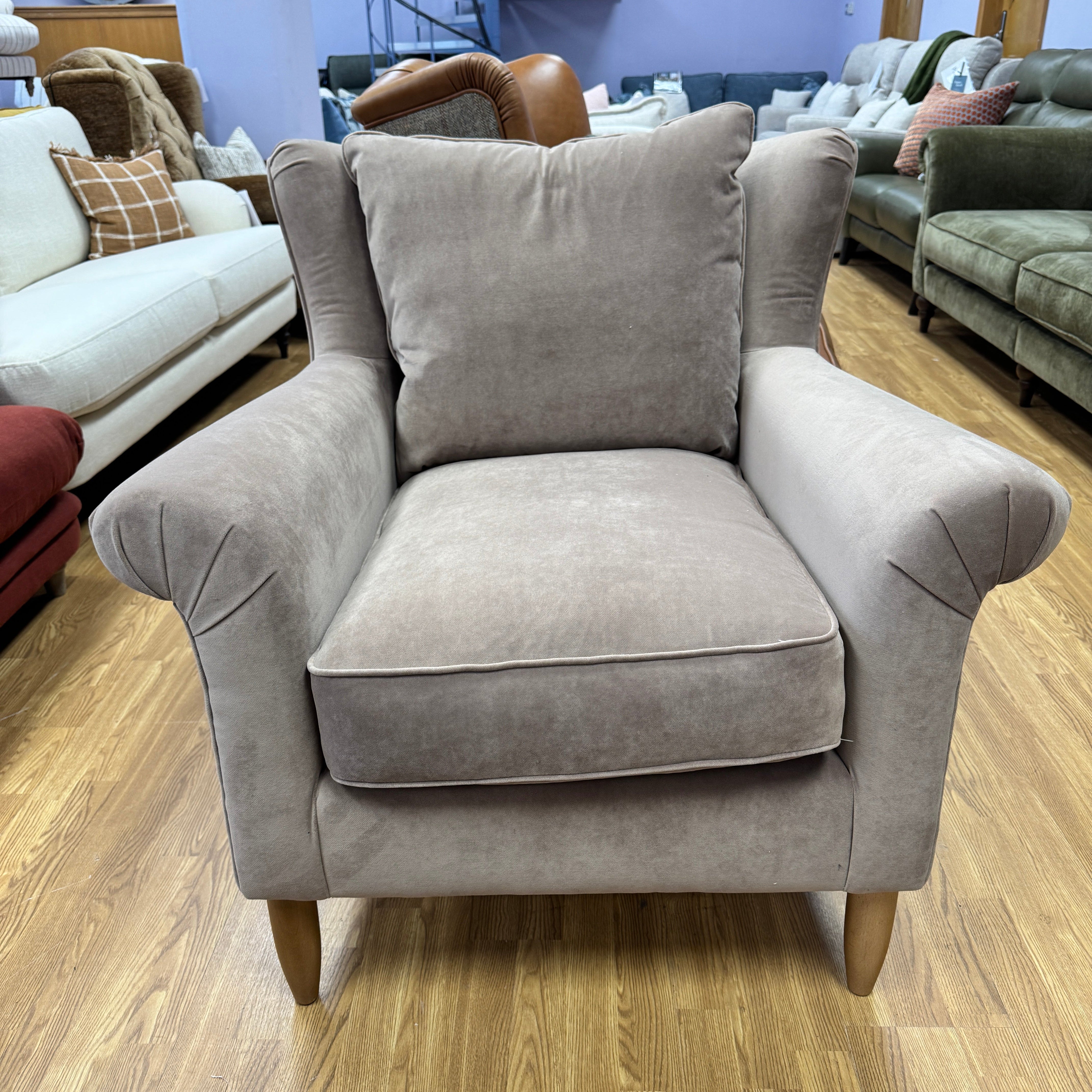 Graham accent chair in Plaster taupe velvet fabric
