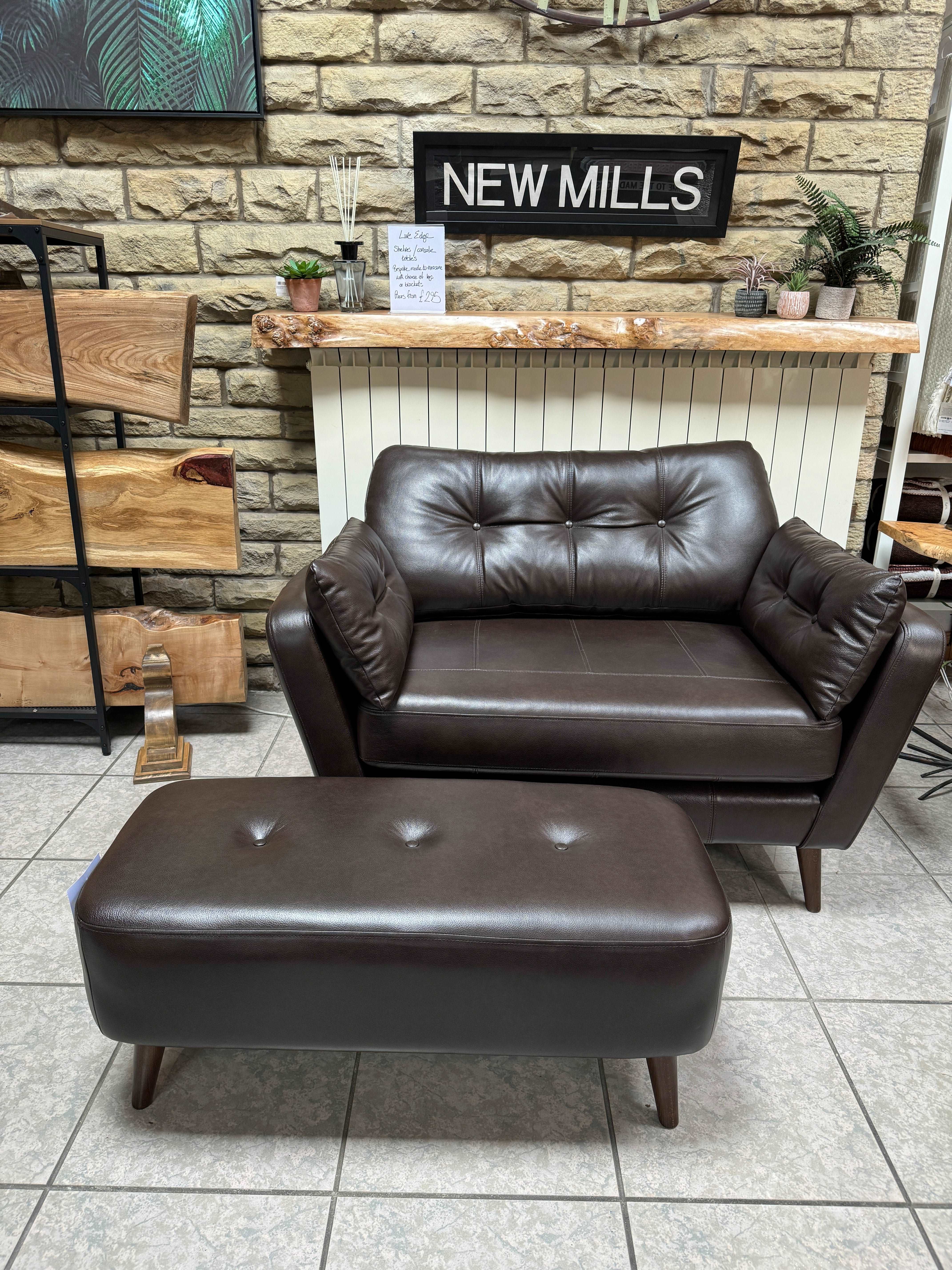 DALSTON standard back loveseat in dark brown leather