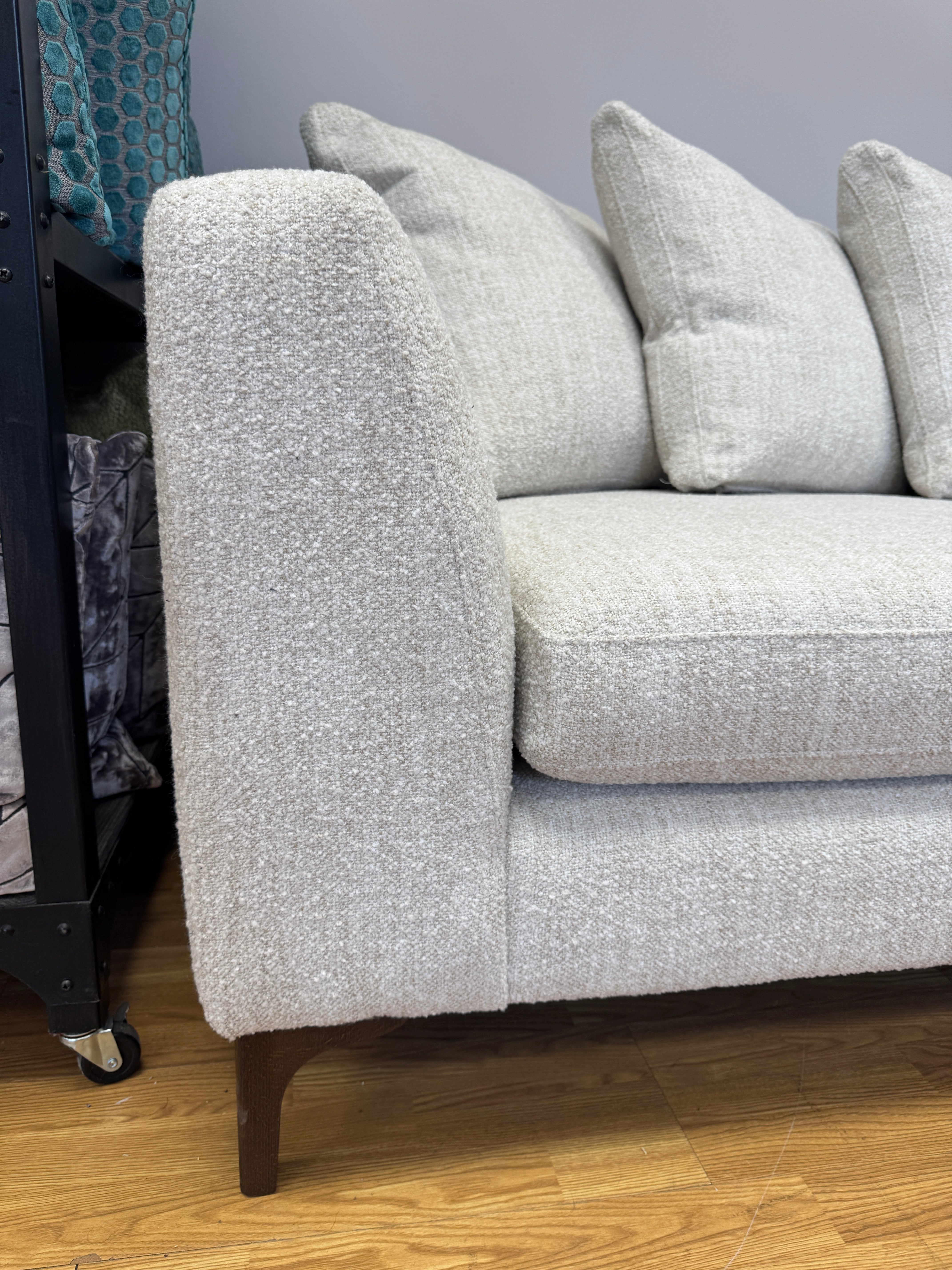 Mateo XL right facing 2 piece cushion back chaise sofa in boucle weave natural fabric