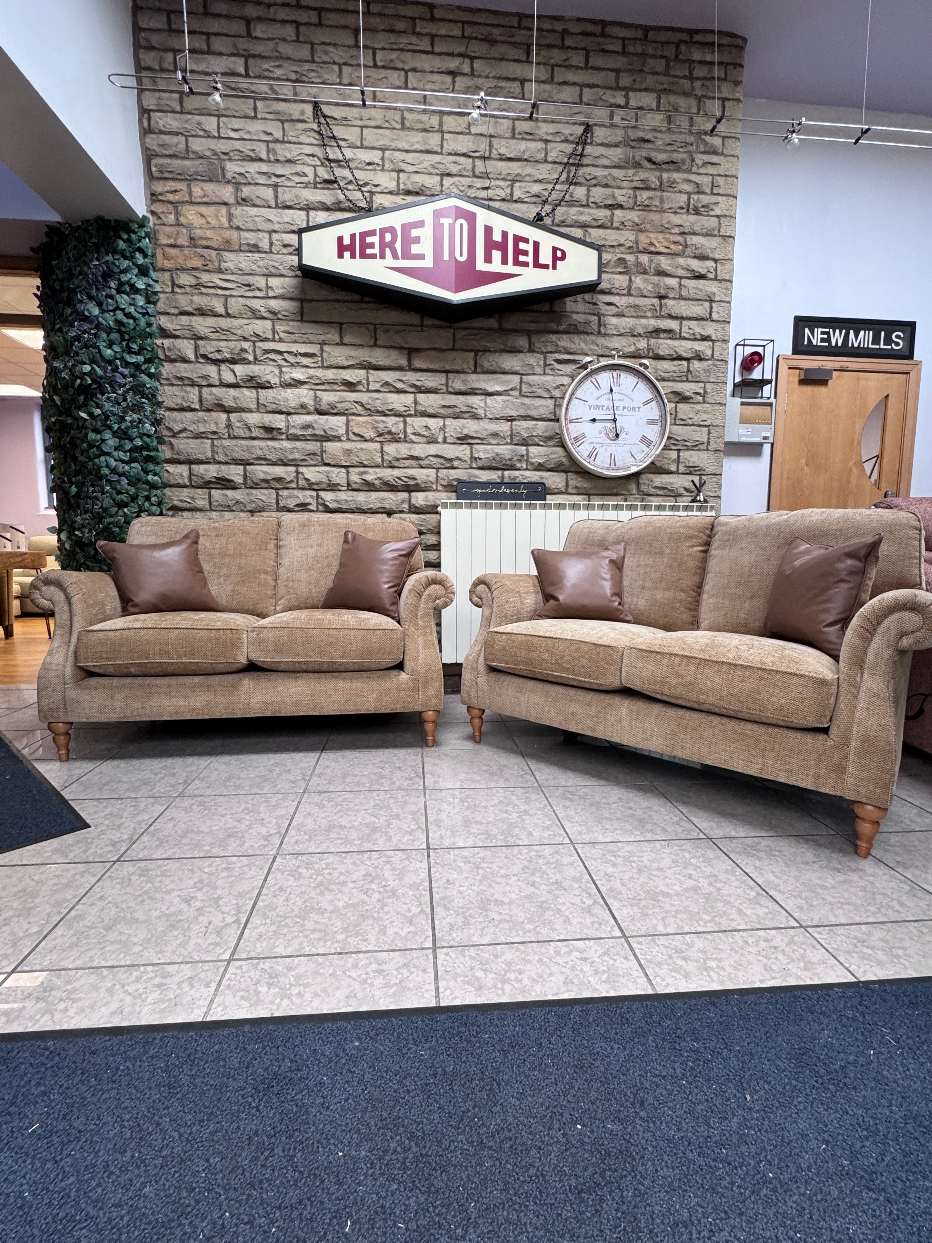 Eastbury 2 seater scroll arm sofa in Baslow Plain Gold velvet fabric (pair available)