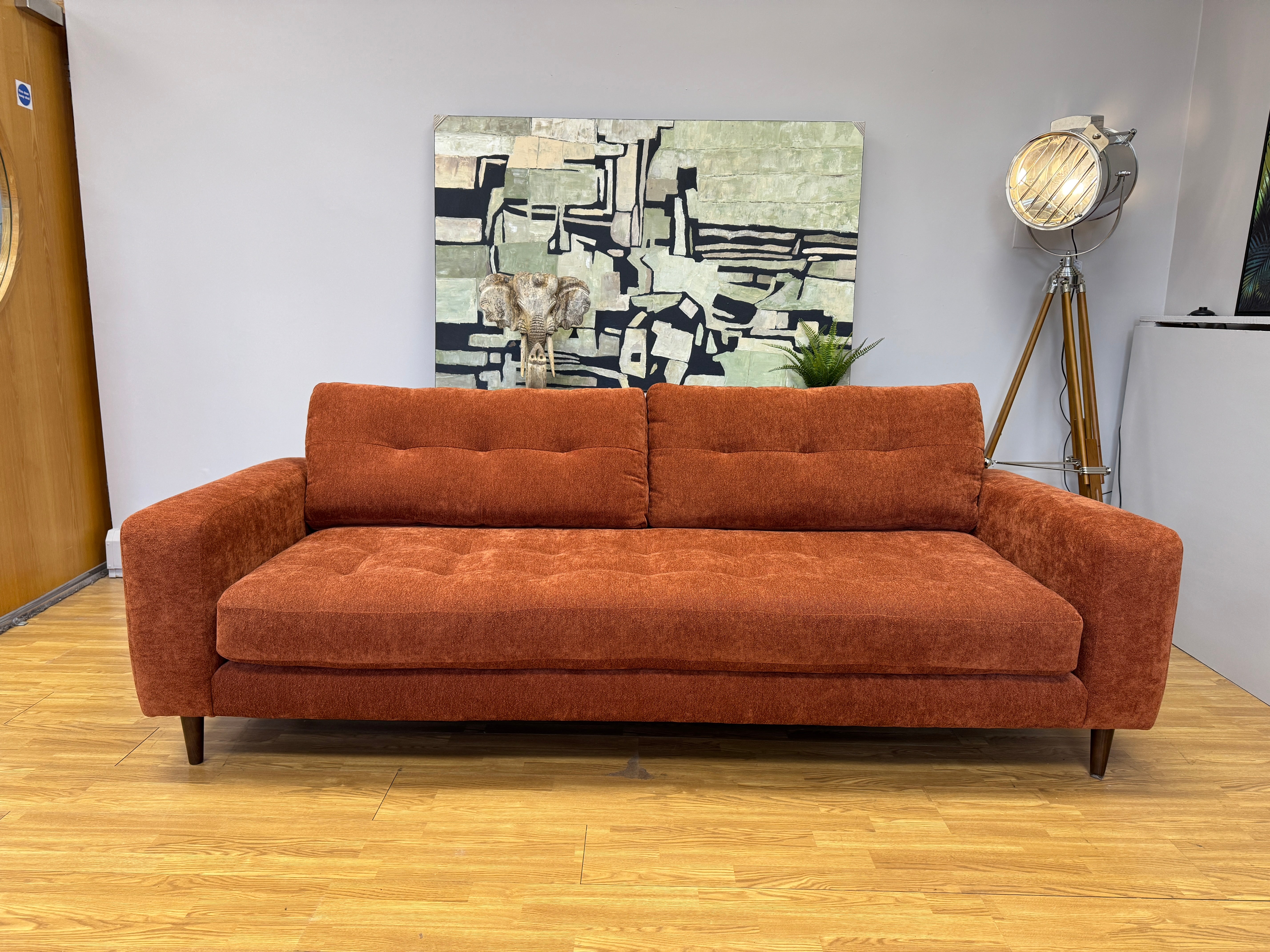 Kora 4 seater sofa with bench style seat in Marmalade soft boucle fabric