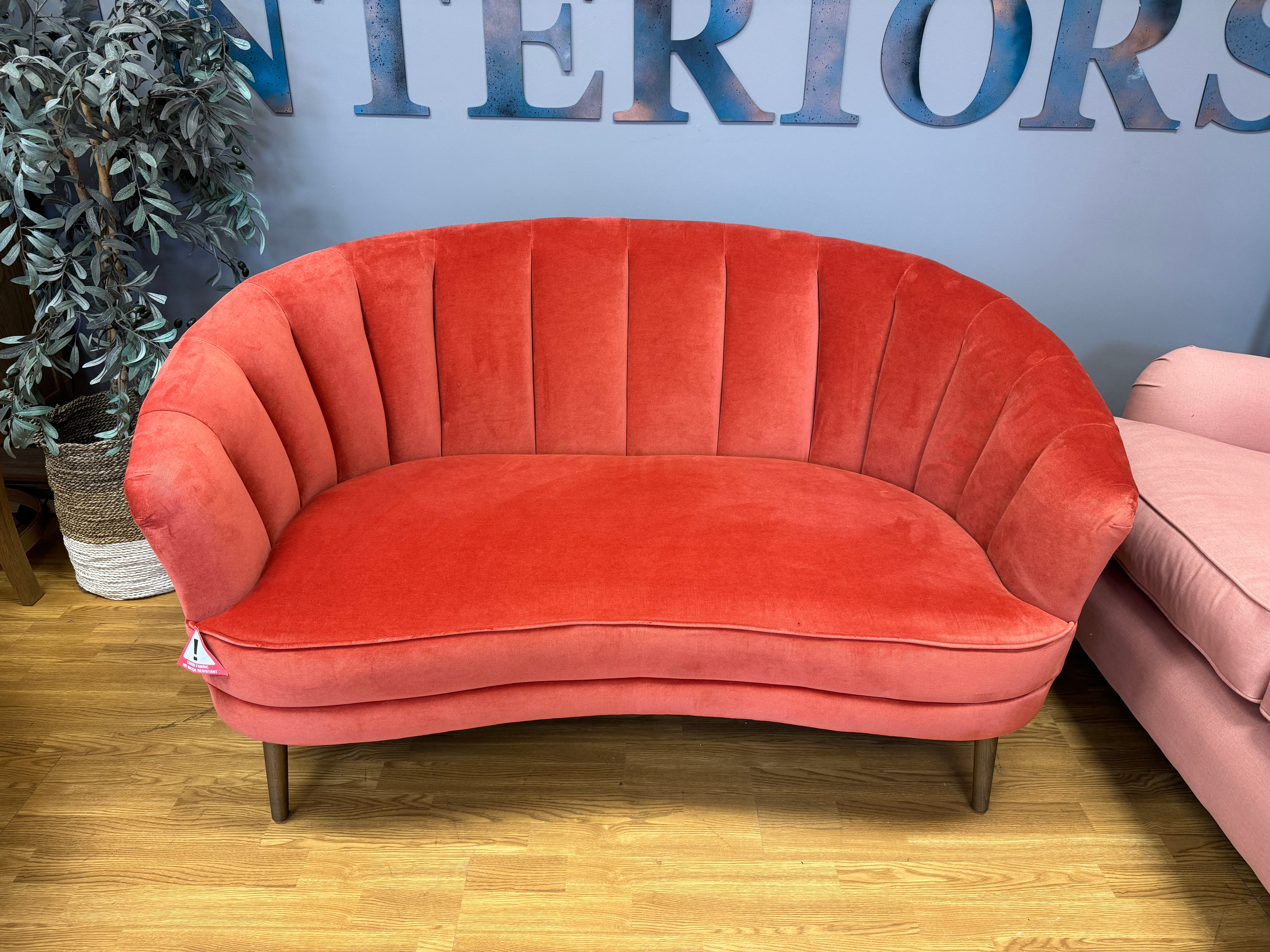 SOFA.COM Harper 2 seater high ribbed back sofa Raspberry pink velvet RRP £1650