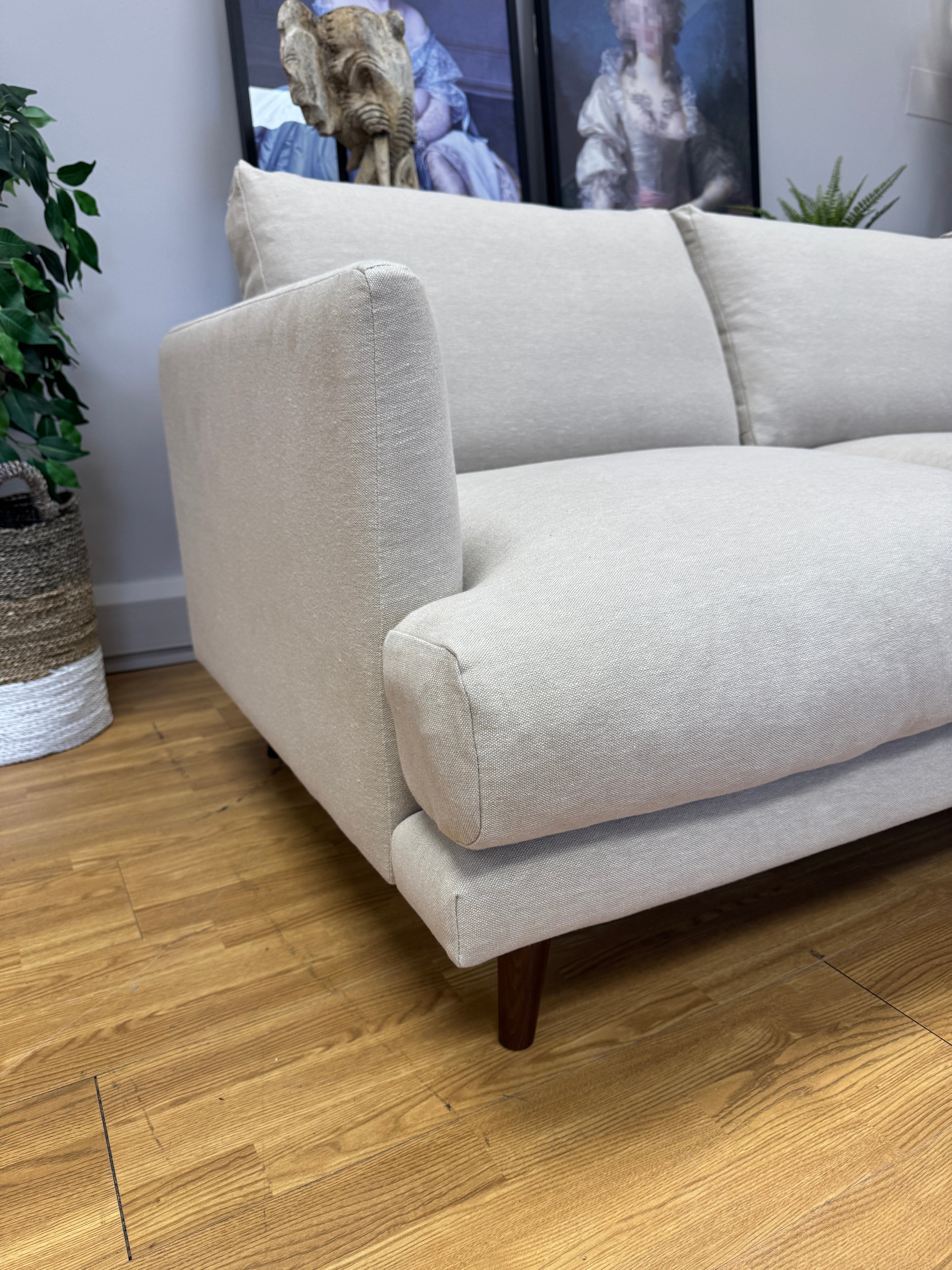 Loaf Everyday 3 seater right facing chaise sofa in mushroom stalk clever linen