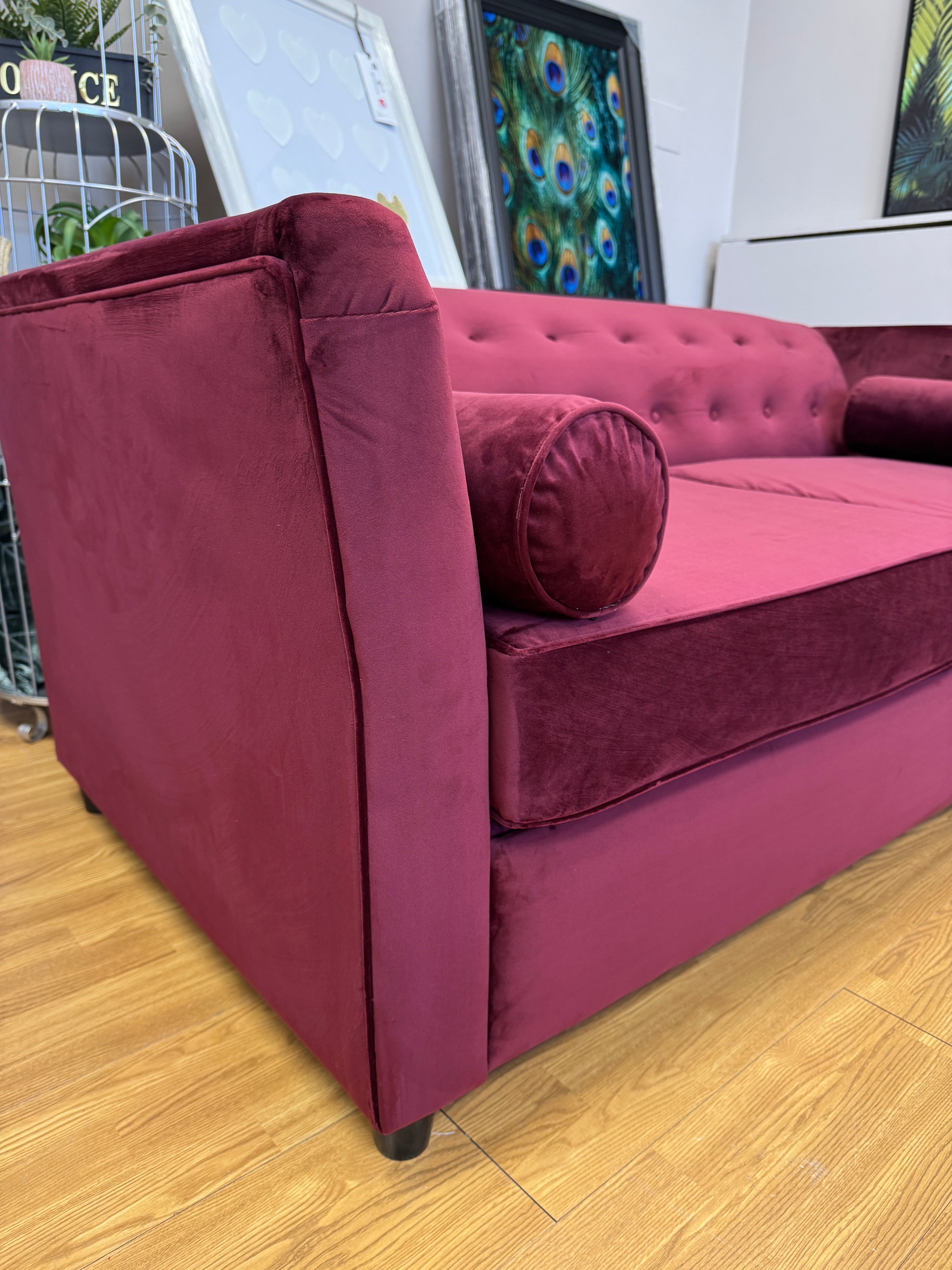 Gastard 3 seater sofa bed in Burgundy deep red velvet