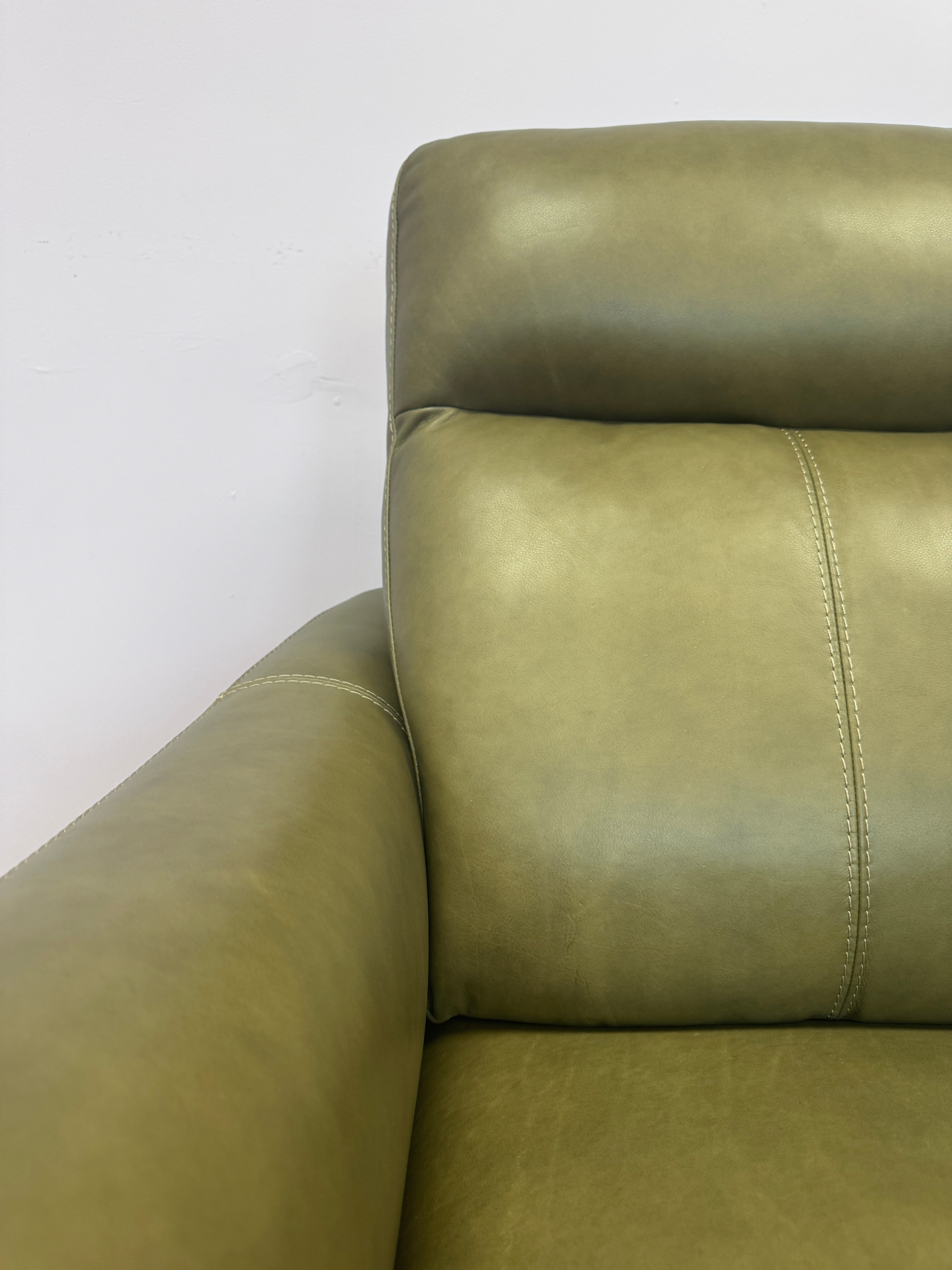 Compact Contempo petite 2 seater high back sofa in Olive green leather (pair available)
