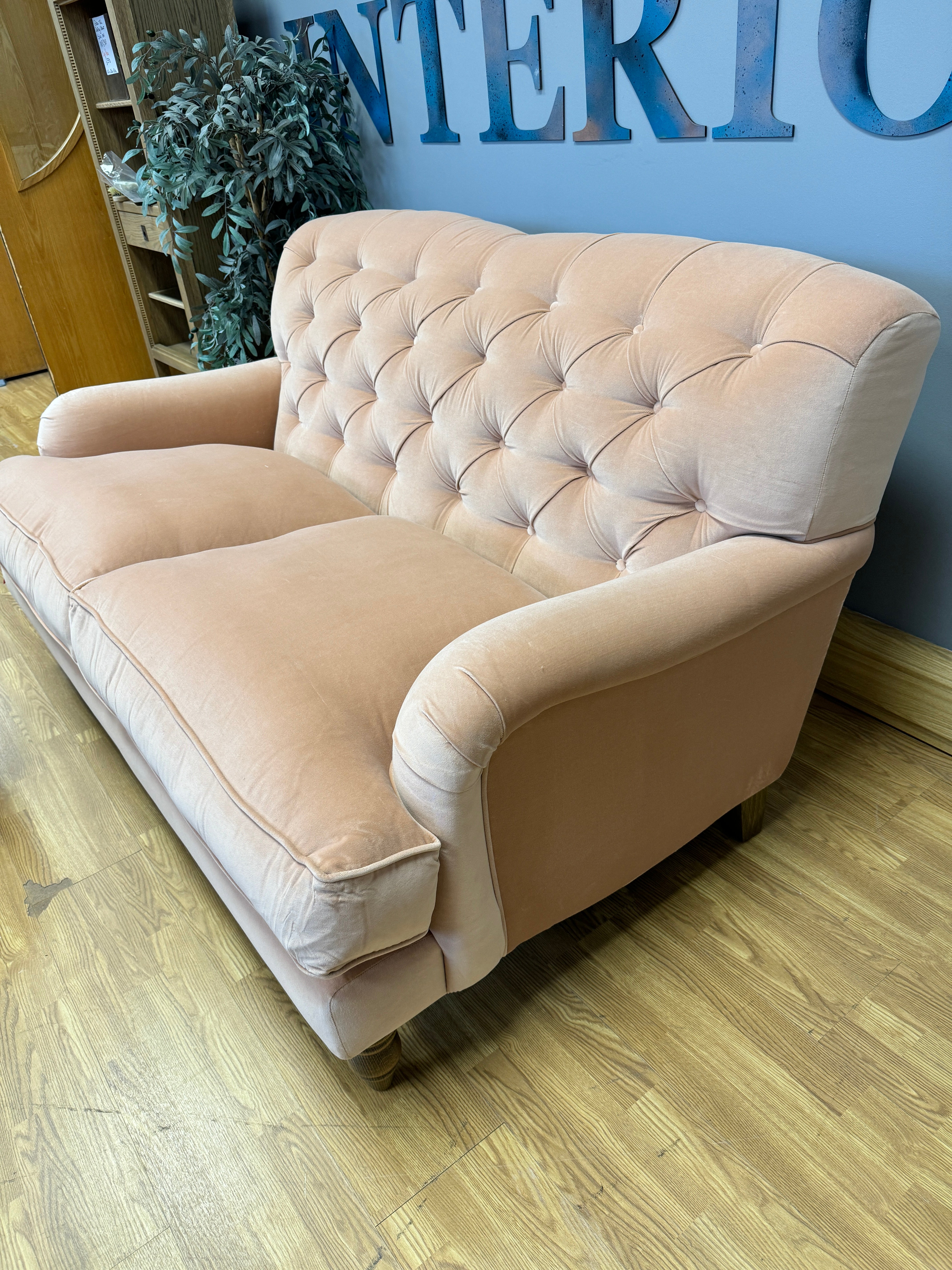 SOFA.COM Snowdrop 2 seater high button back sofa in Sakura pink velvet