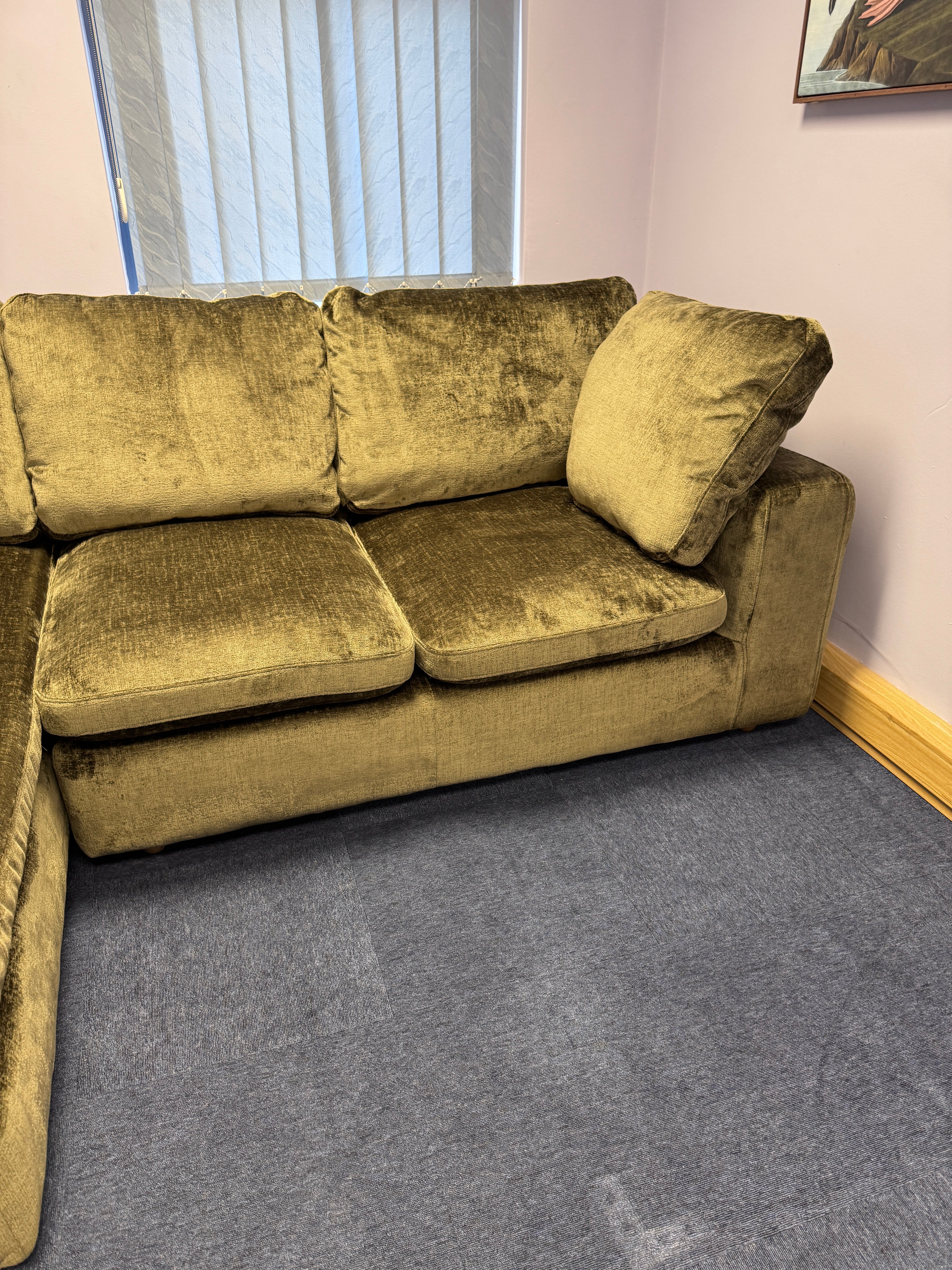 Next Premium the Snuggle left facing 2 piece deep corner sofa in Moss chunky chenille