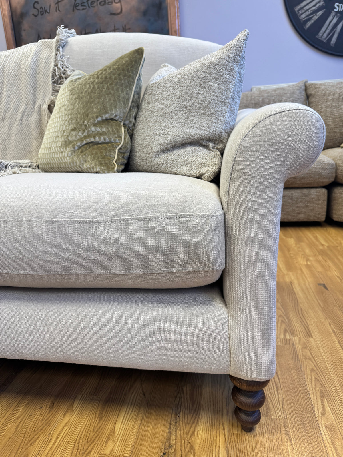 Clover 4 seater standard back sofa in natural linen mix fabirc