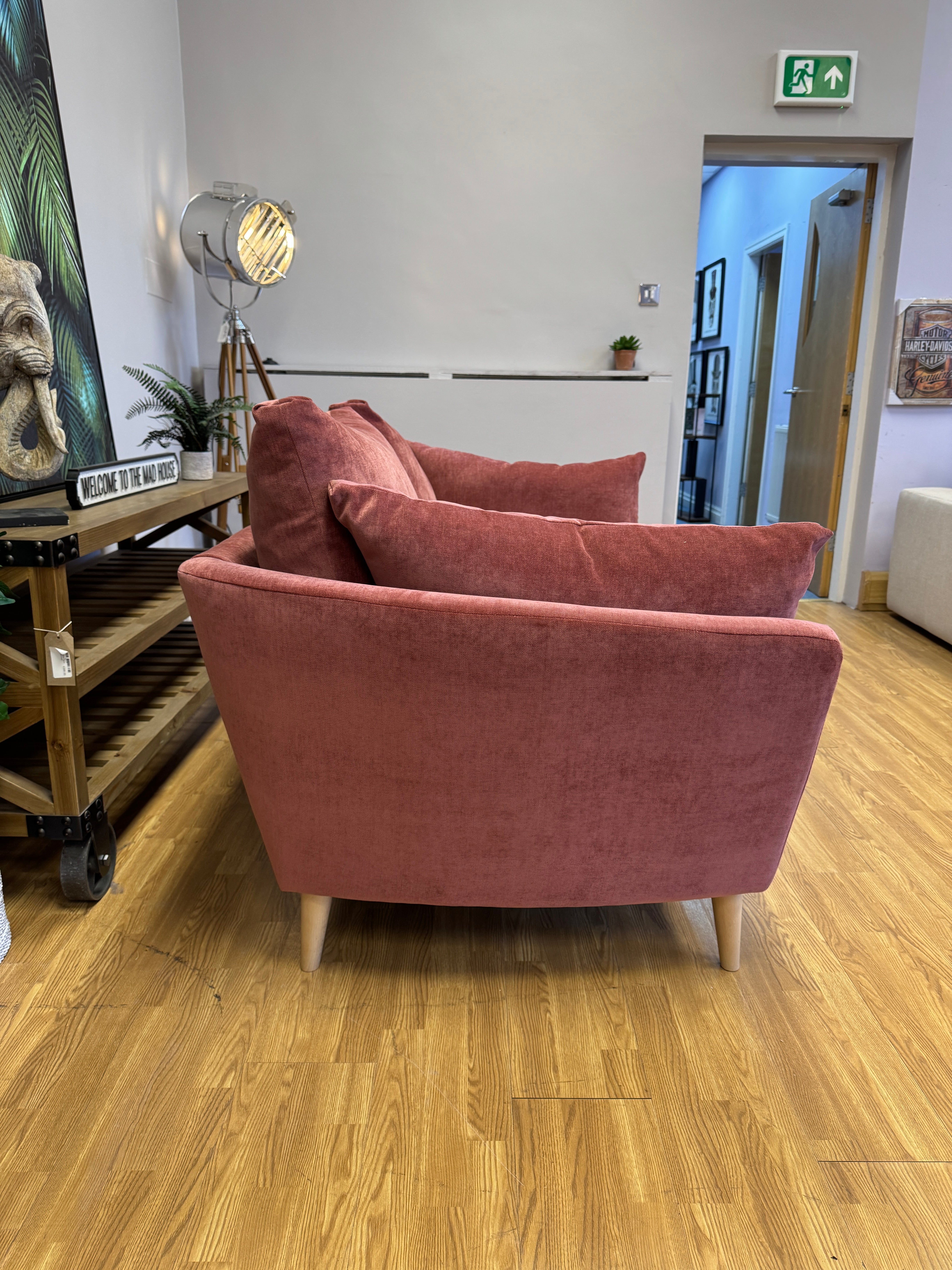 Elton curved sided large 3 seater sofa in raspberry chenille fabric