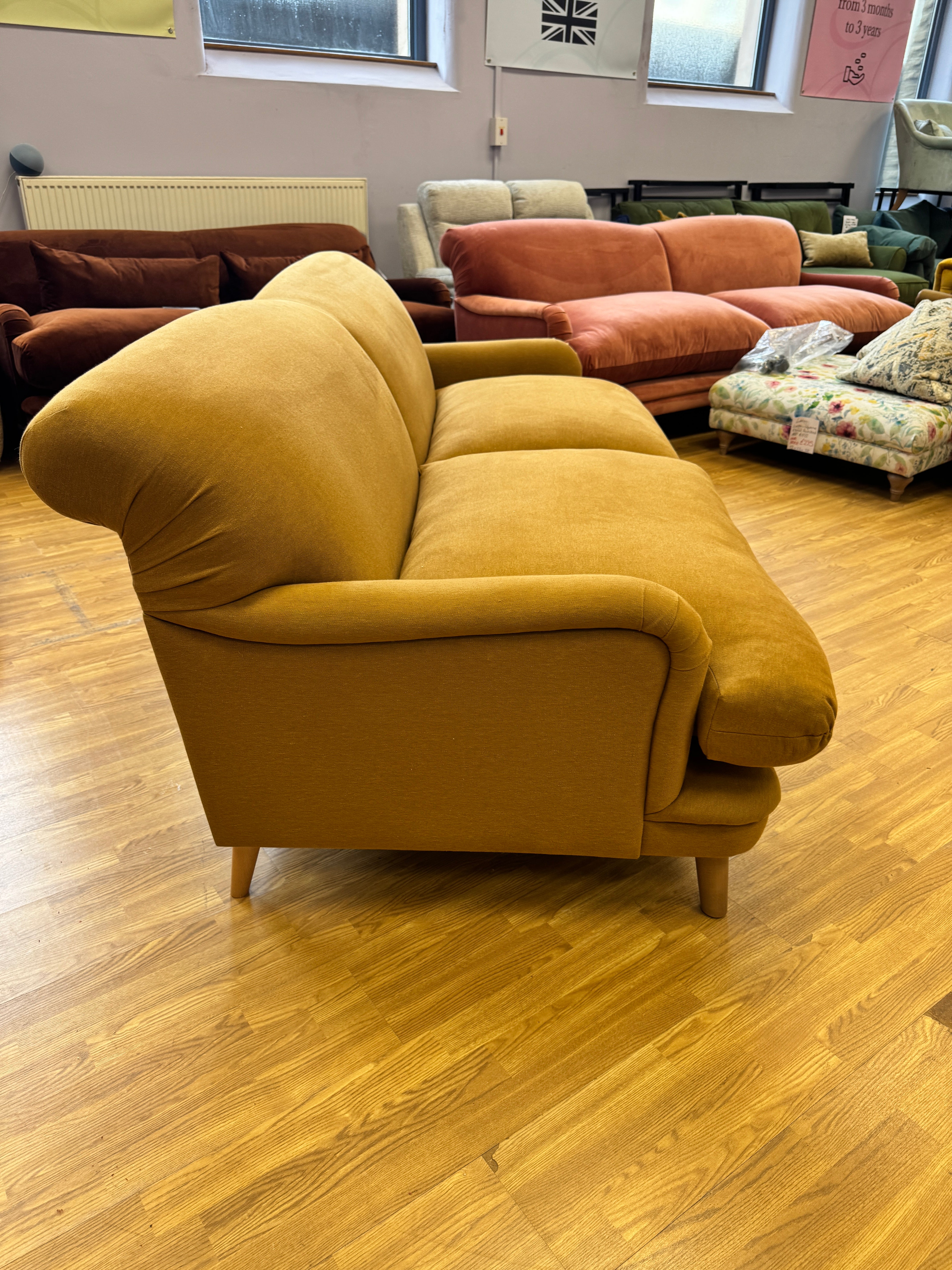 Pudding large sprung back 3 seater sofa in Treacle Tart Yellow (mustard) Linen