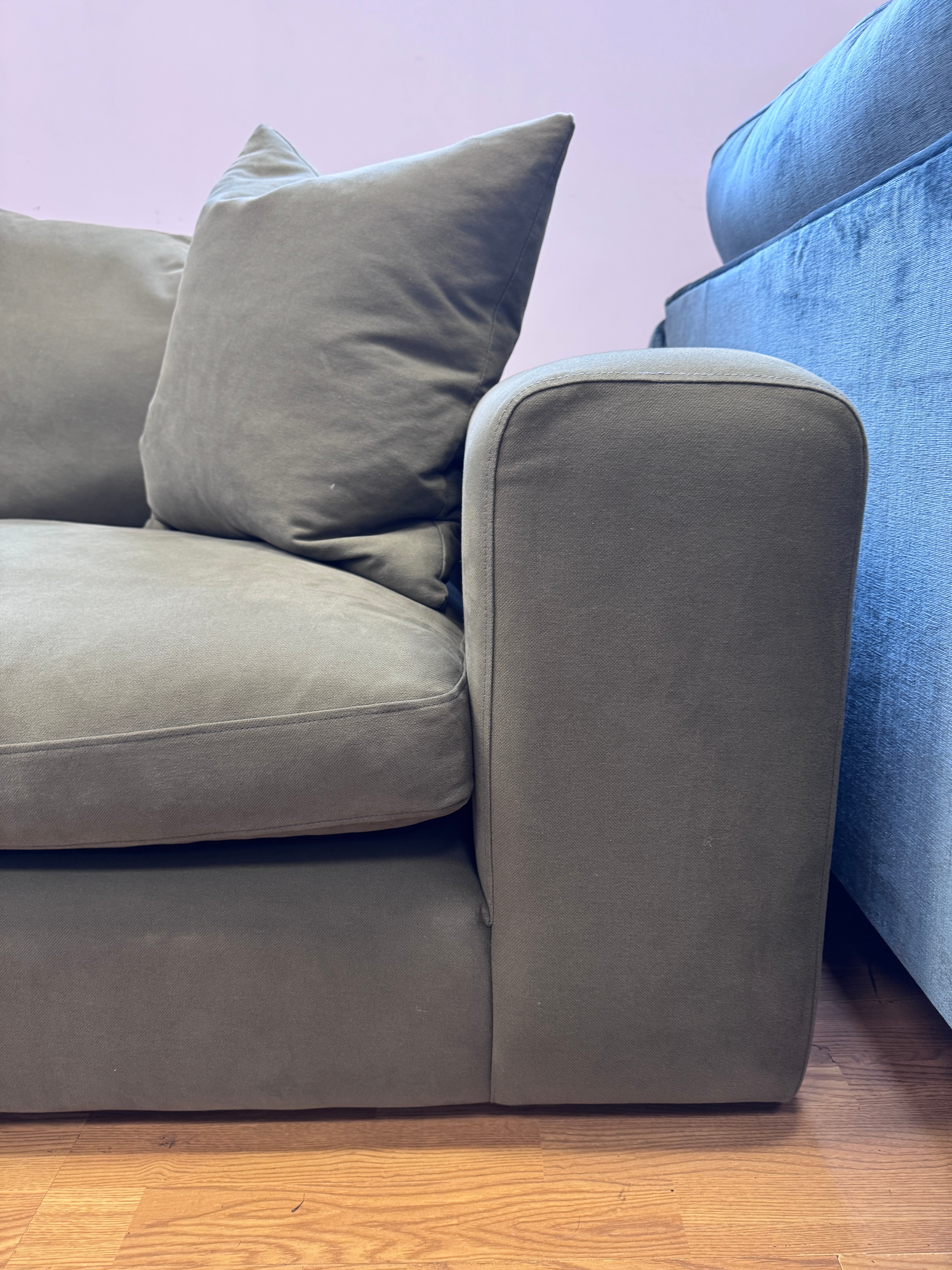 Big Easy large left facing 3 piece corner sofa in Potted Plant green twill fabric
