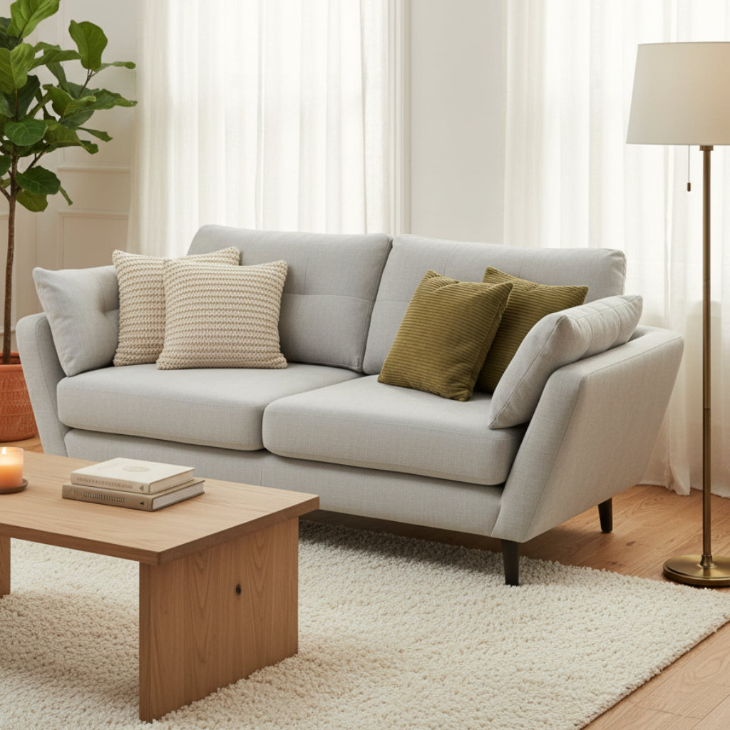 Seville 3 seater standard back sofa in natural stone slubby fabric