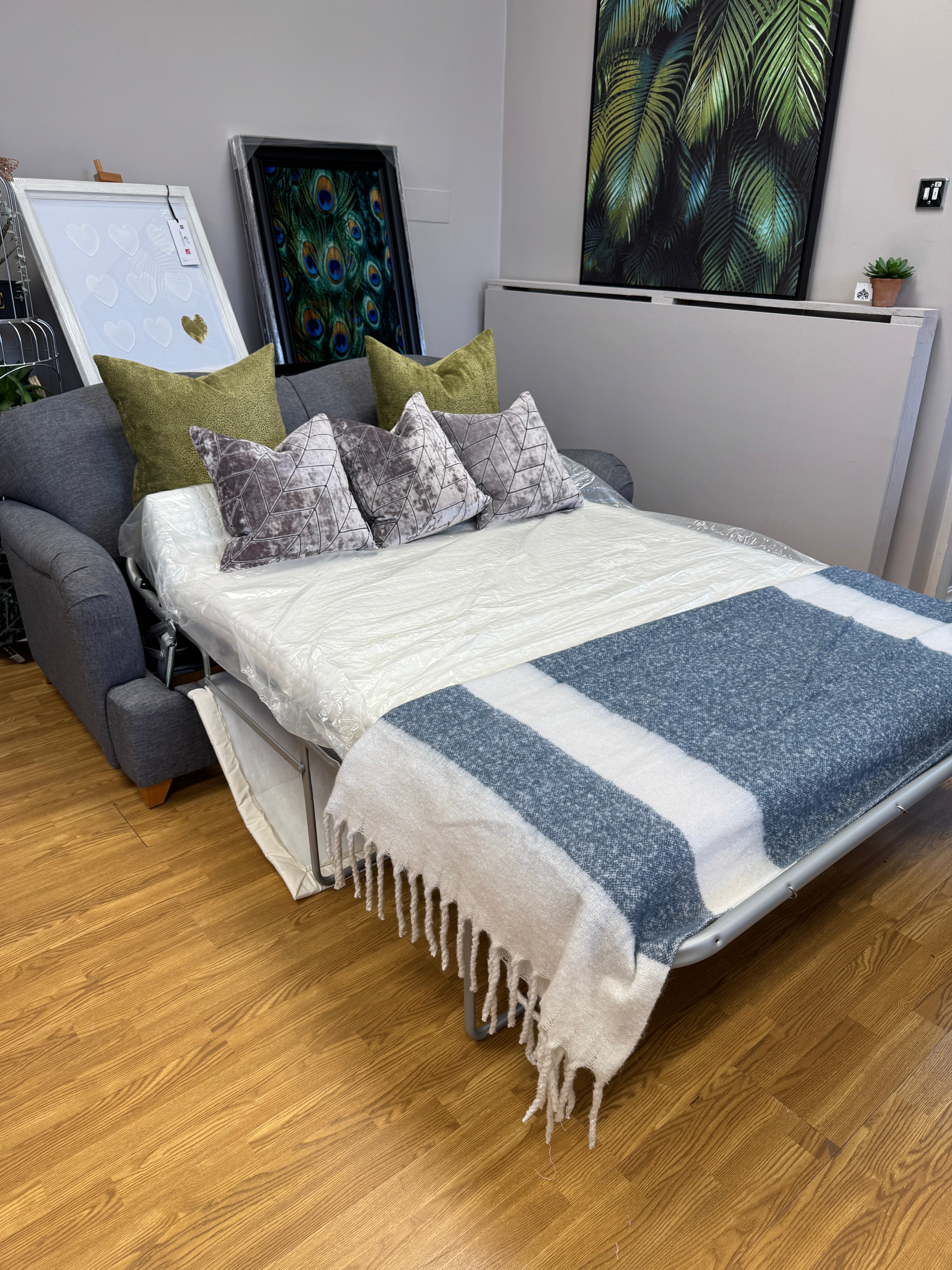 Appledoe 3 seater sofa bed (with memory foam mattress) in Mercury linen fabric