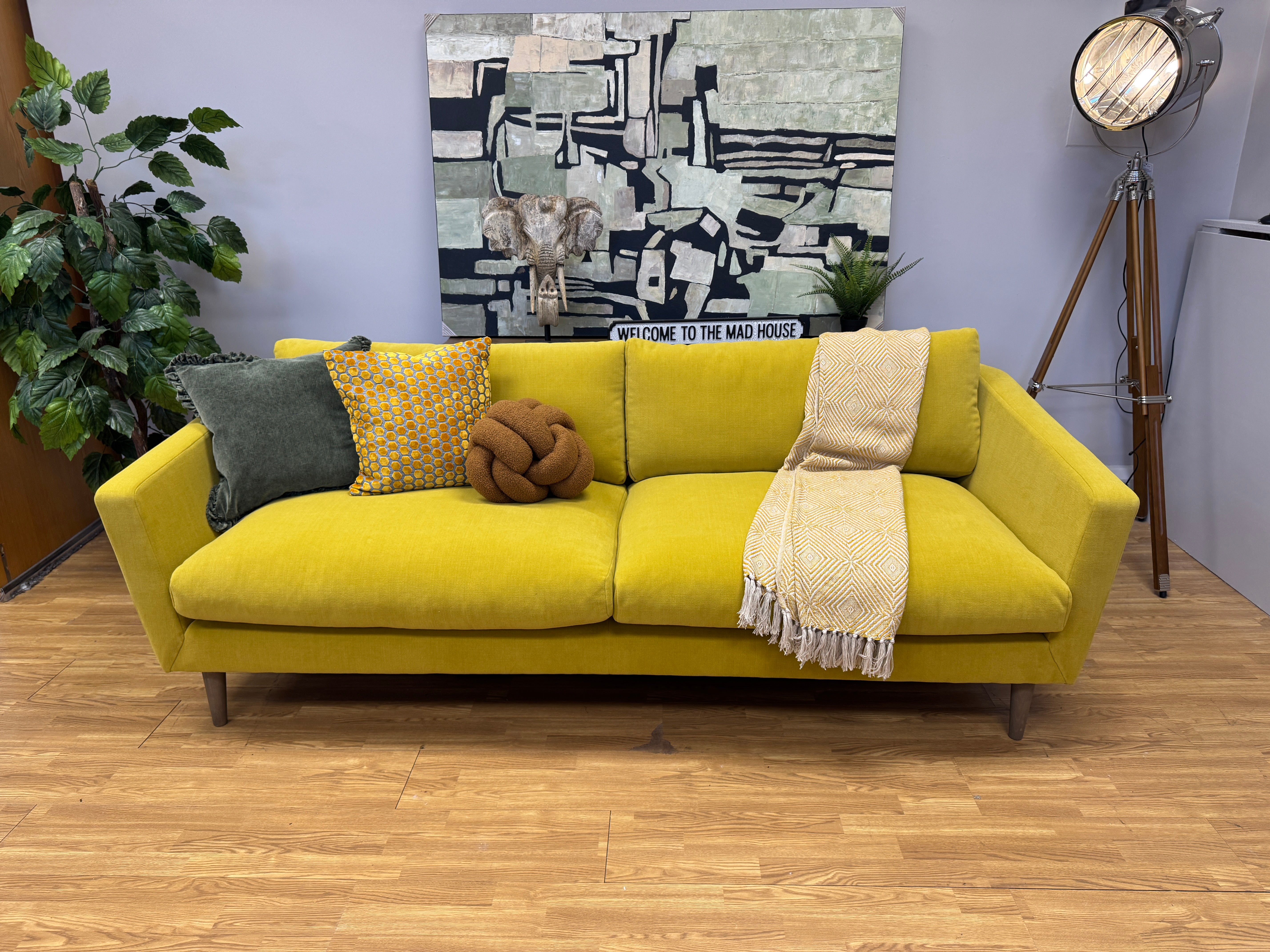 Dorsey large 4 seater sofa in sunny yellow premium velvet