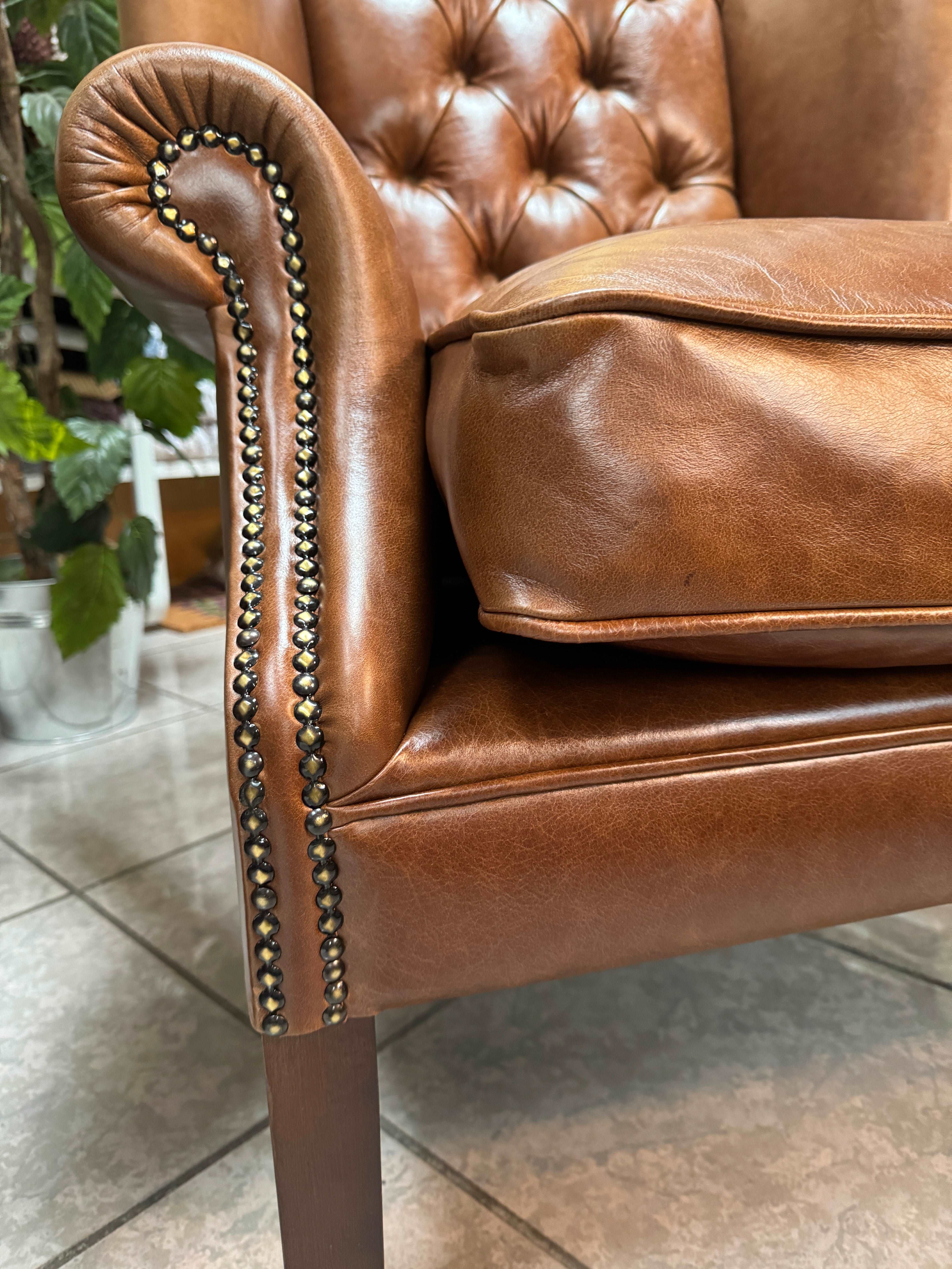 BUCKINGHAM Wing Armchair in Full Antique Whiskey Leather