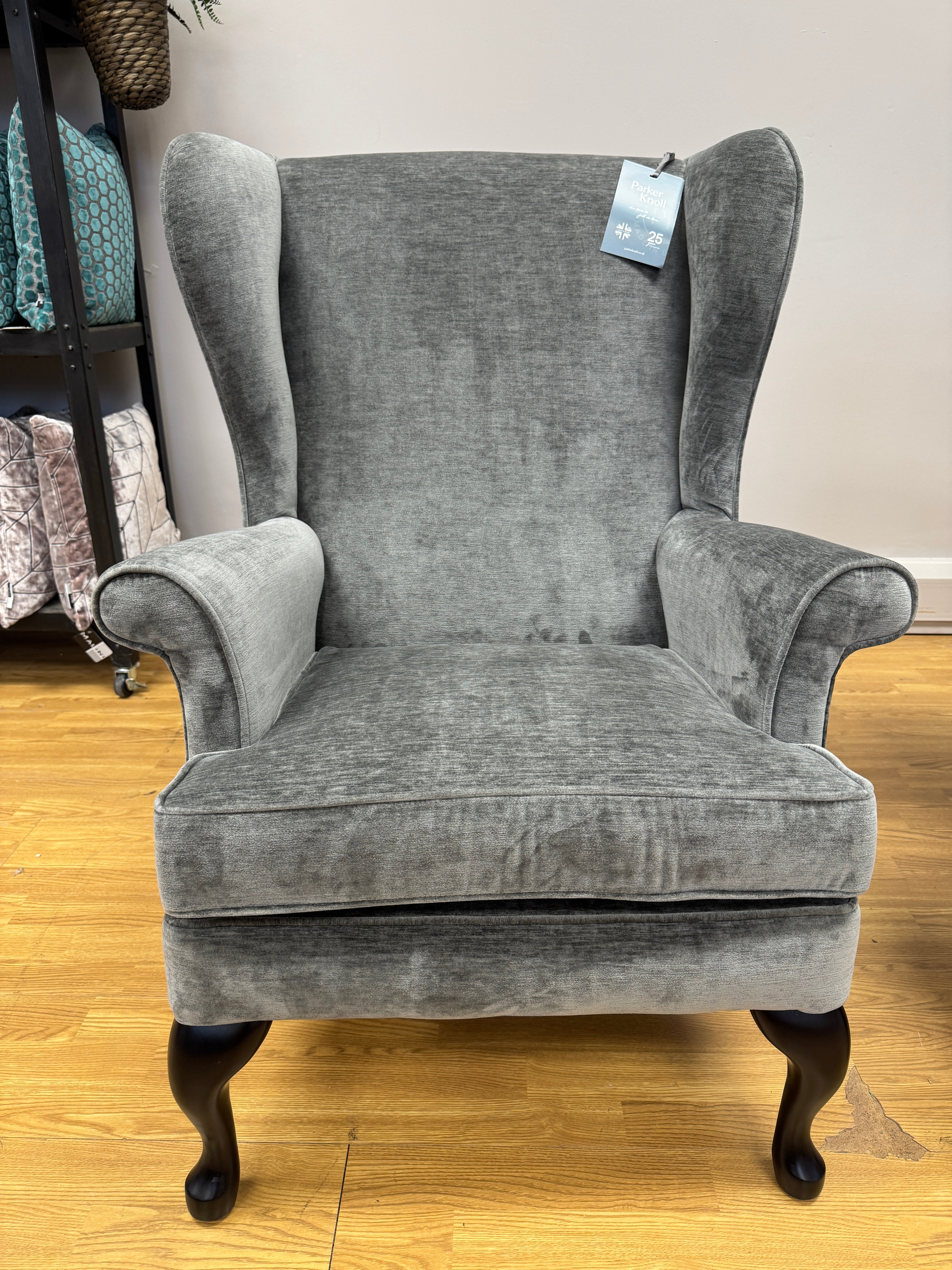 Parker Knoll Penshurst wingback chair in Grey velvet