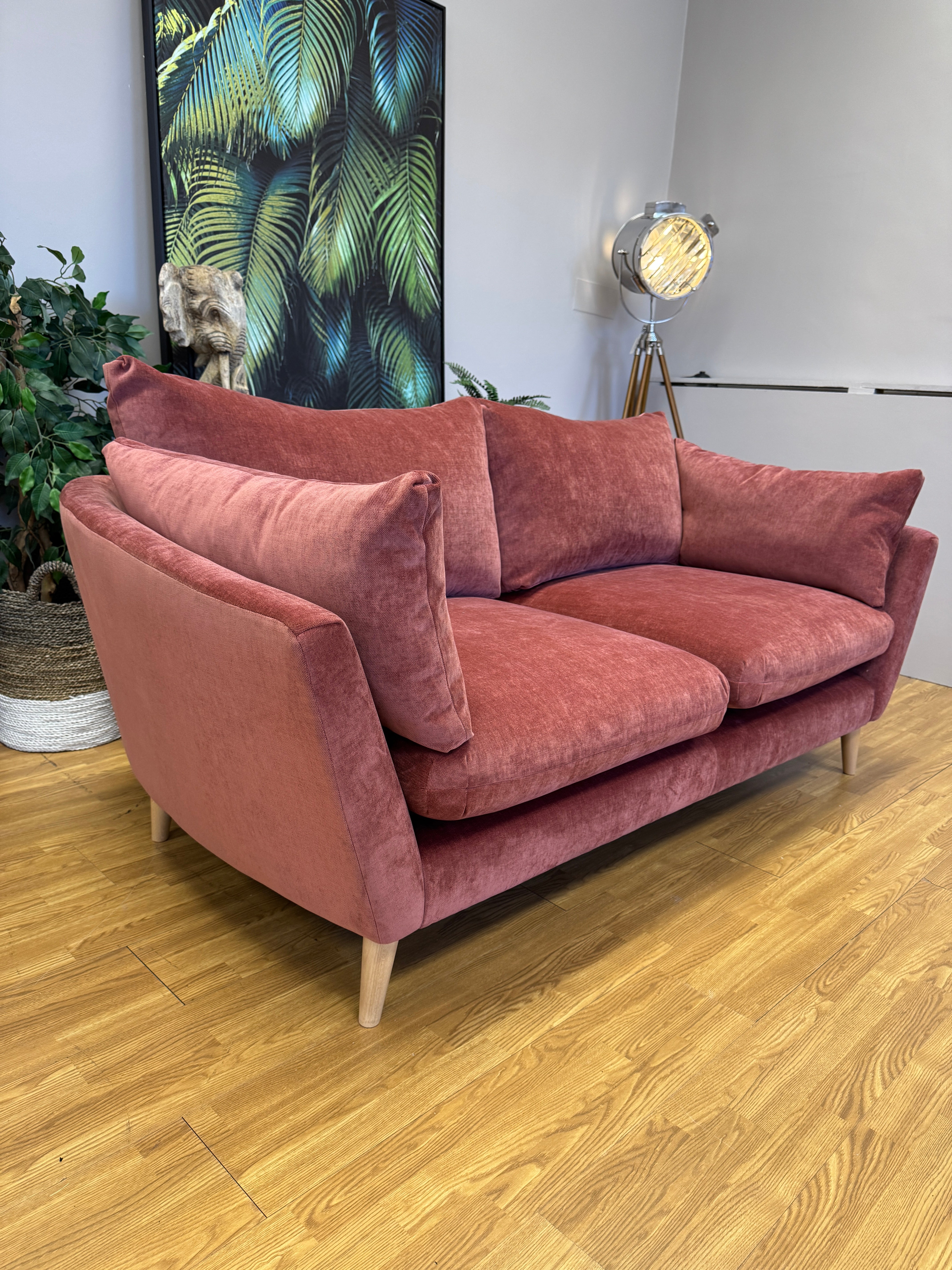 Elton curved sided large 3 seater sofa in raspberry chenille fabric