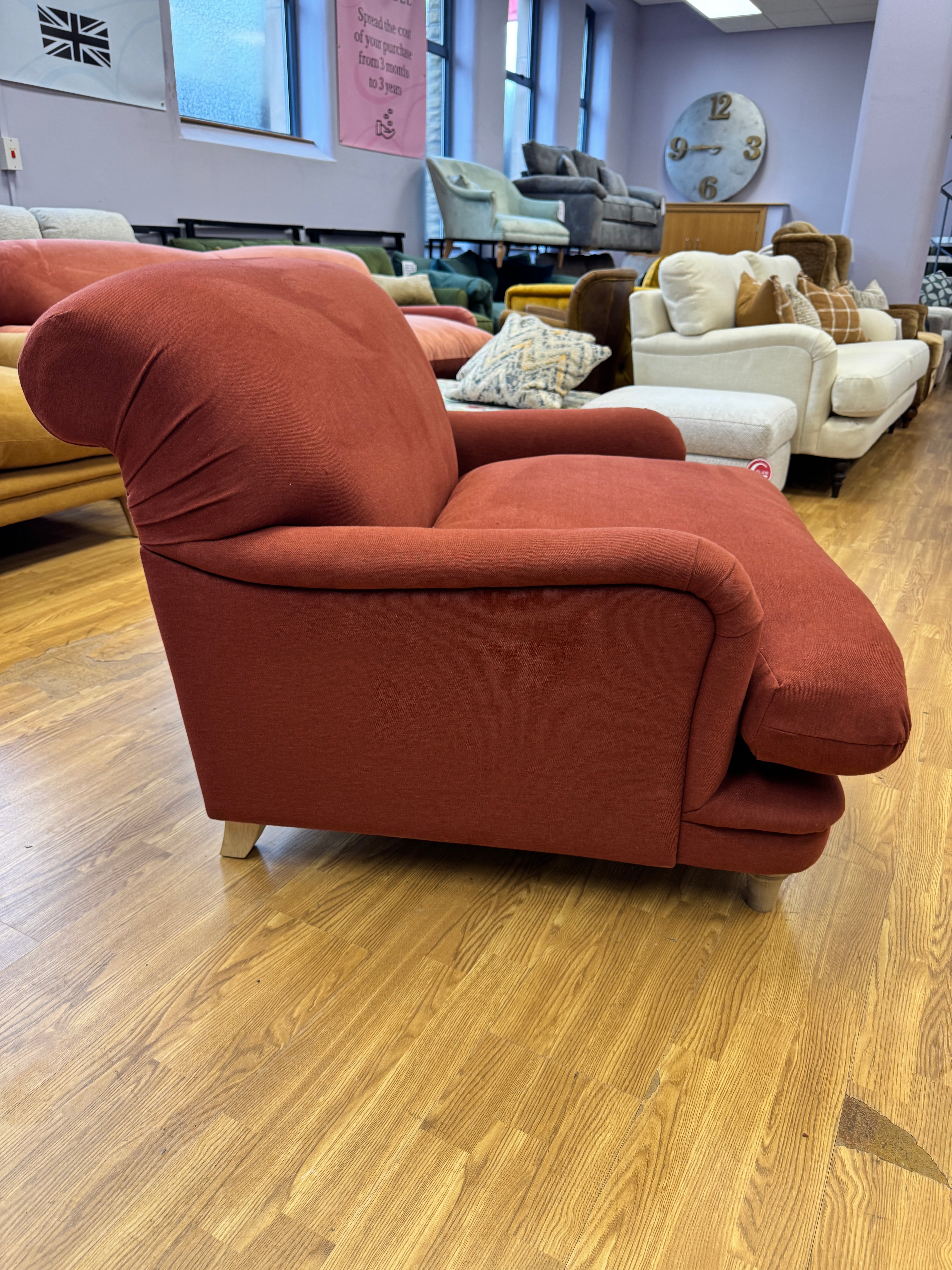 Pudding Loveseat in Quince Jam Red Linen fabric
