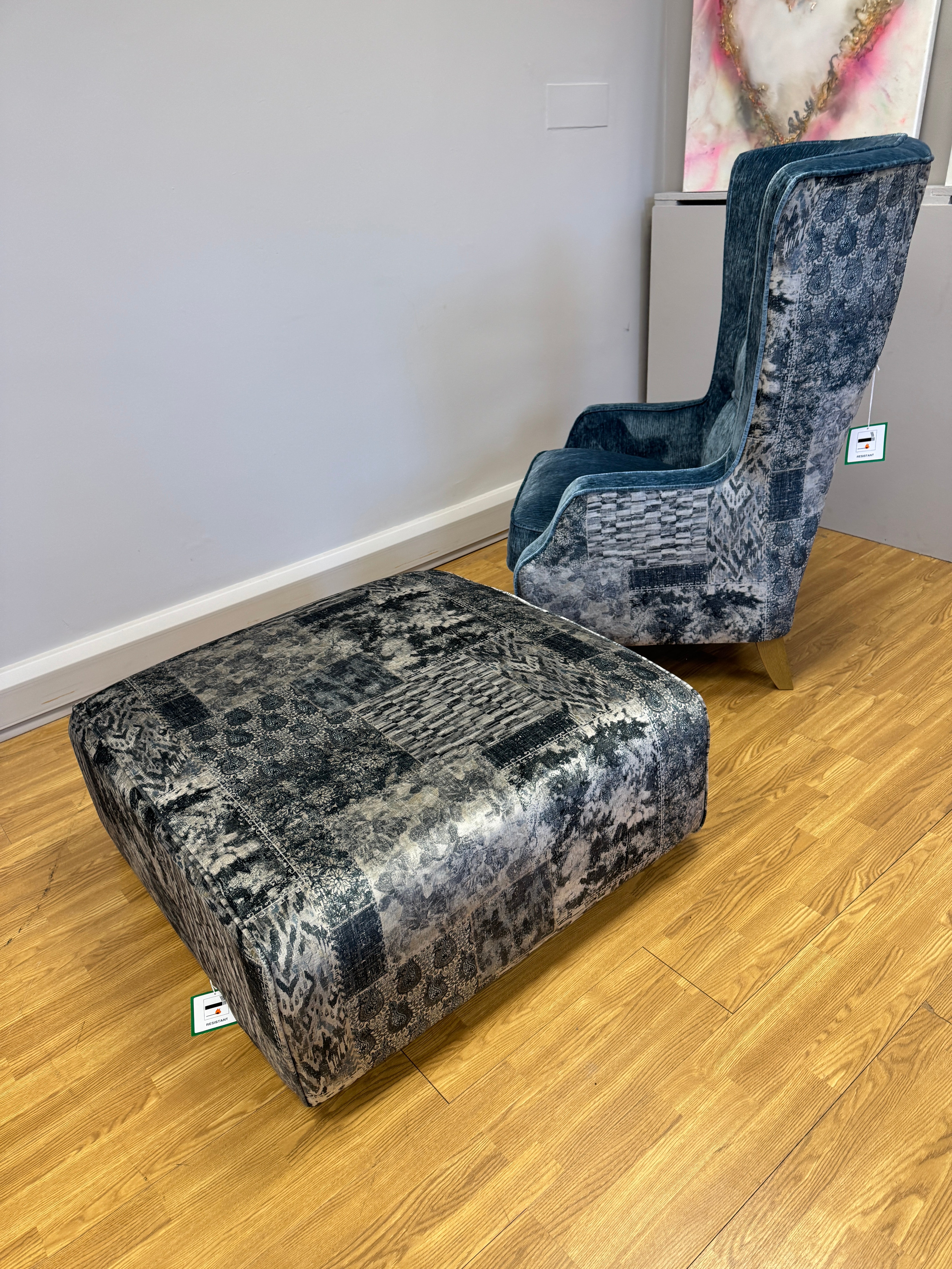 Garland large accent footstool in Aviator steel fabric