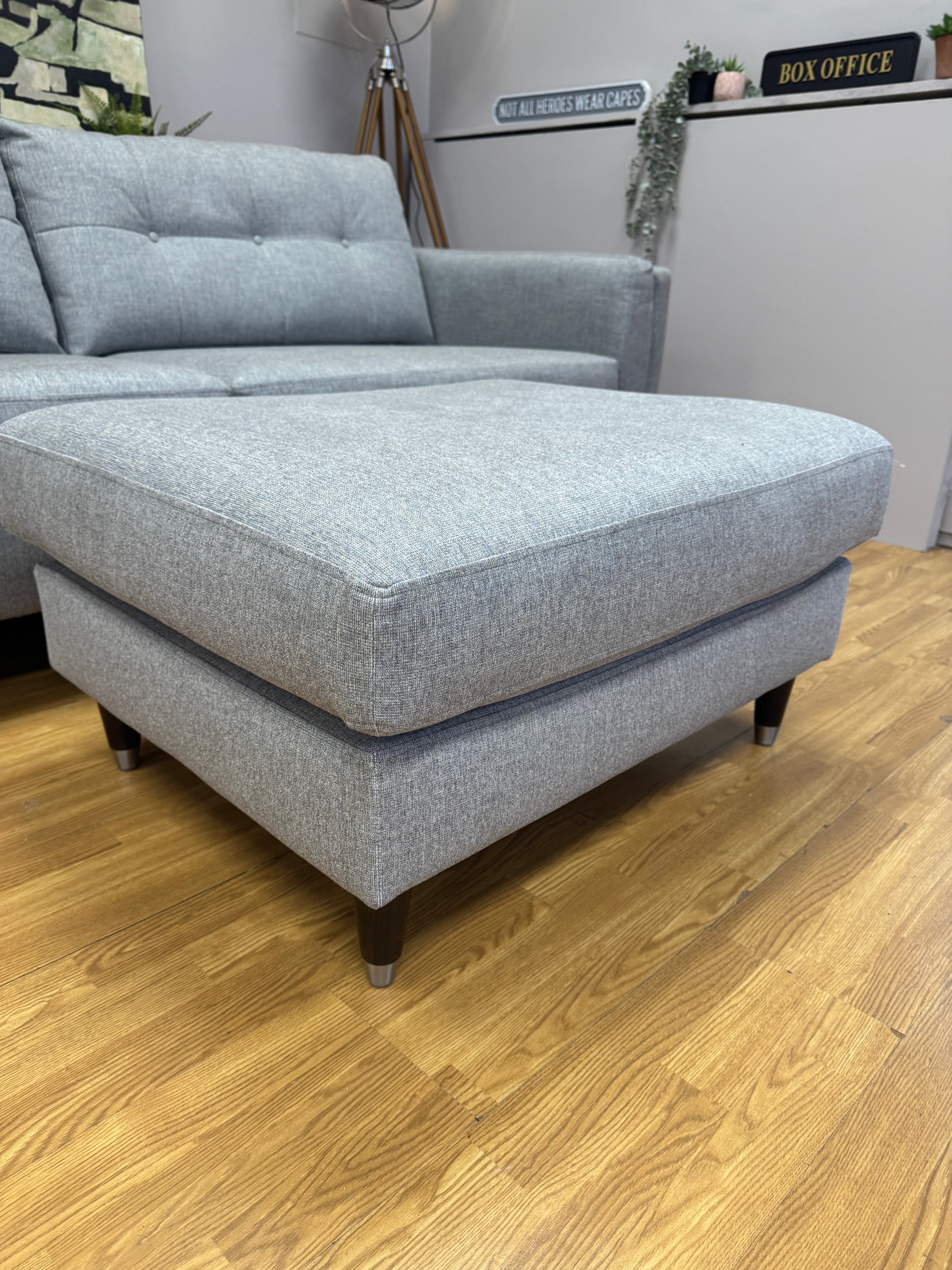 Madison 4 seater split sofa and footstool in grey basket weave fabric