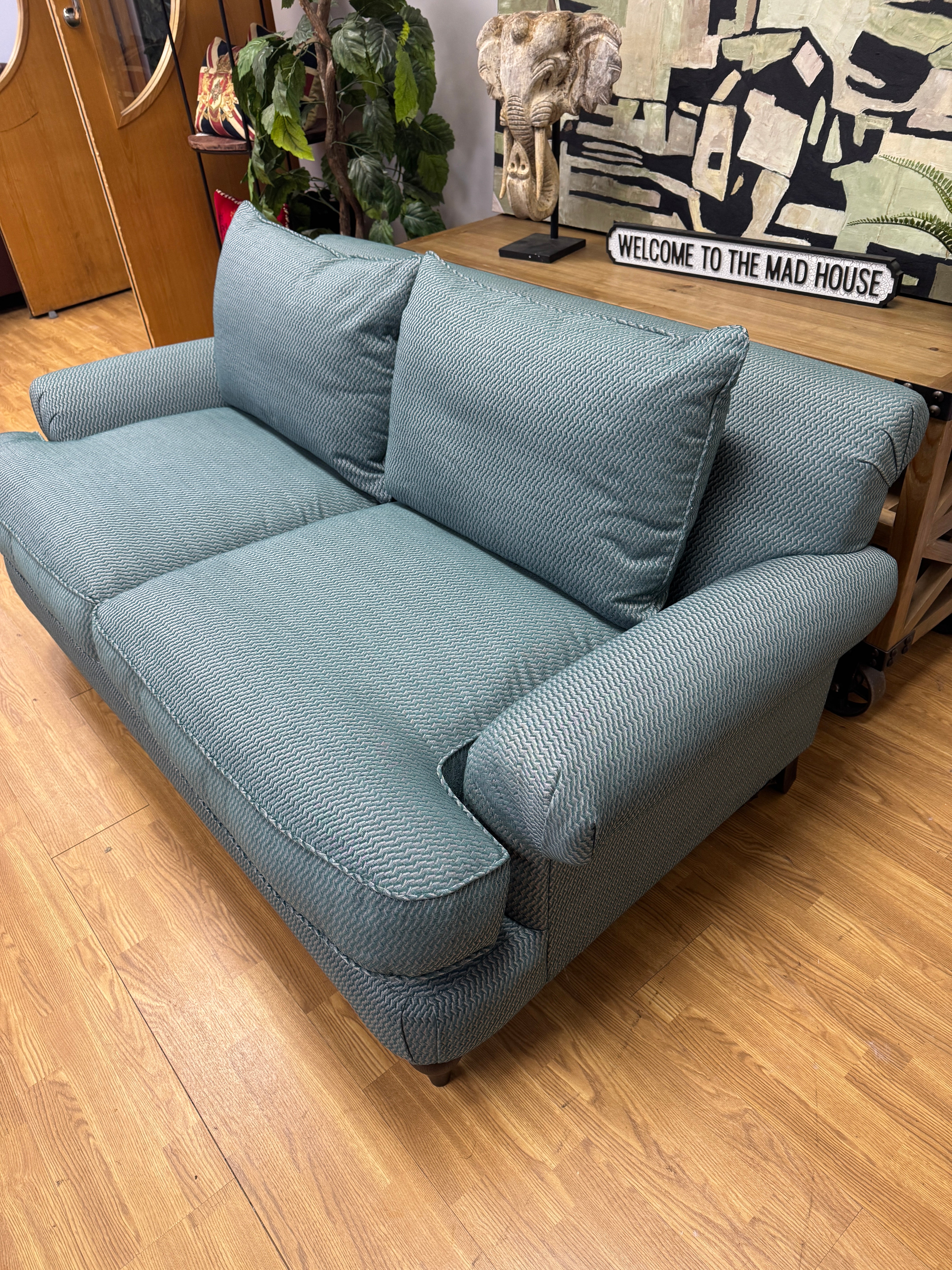 Croft Collection Findon scroll 2 seater sofa in Juno teal weave